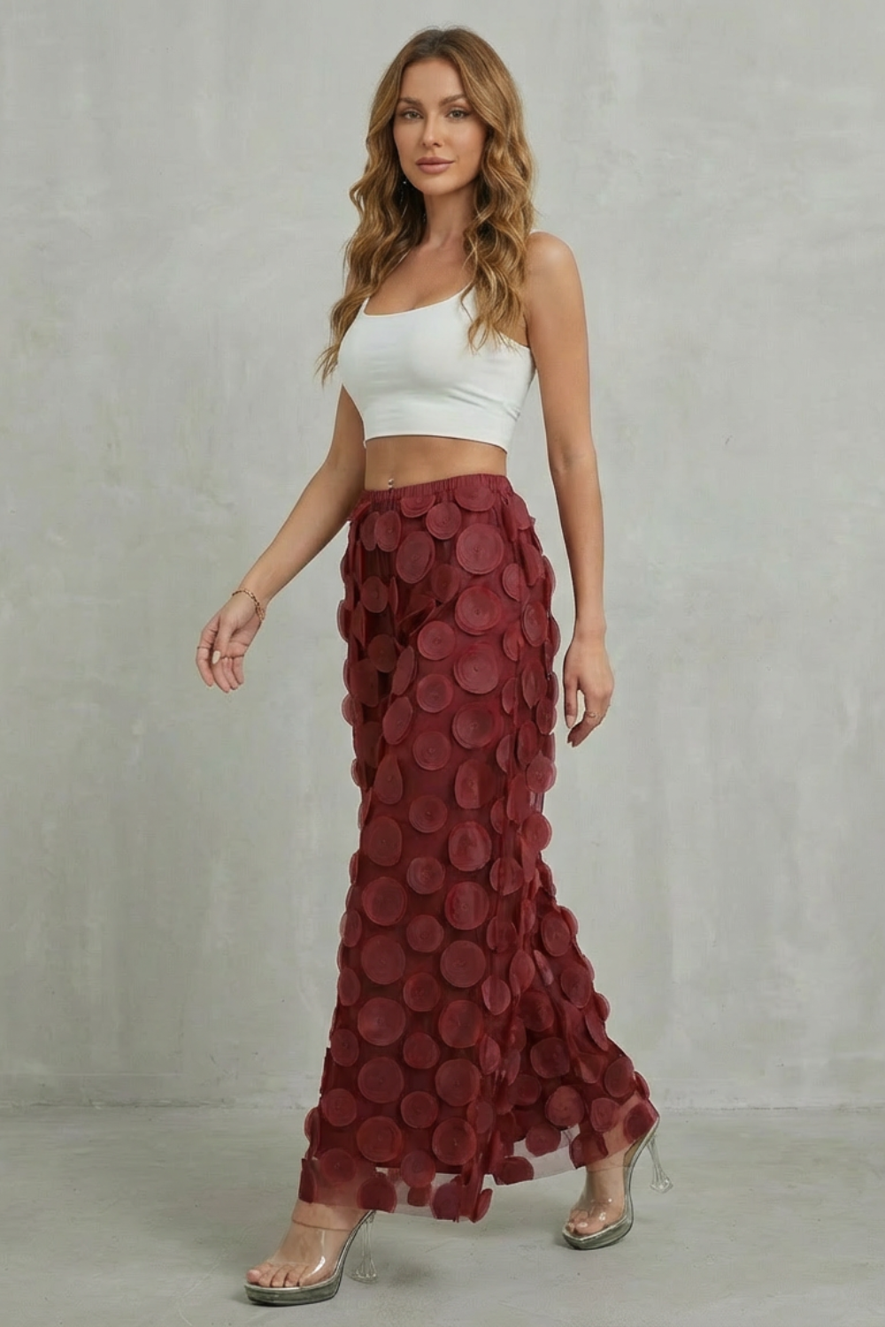 Women's Wide Leg Pants with 3D Appliqué - Rubienne