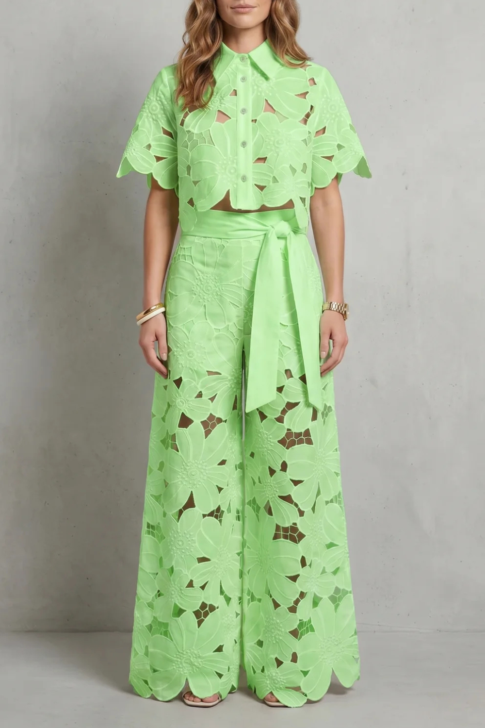Detail of the semi-sheer layered skirt hem and lace edging