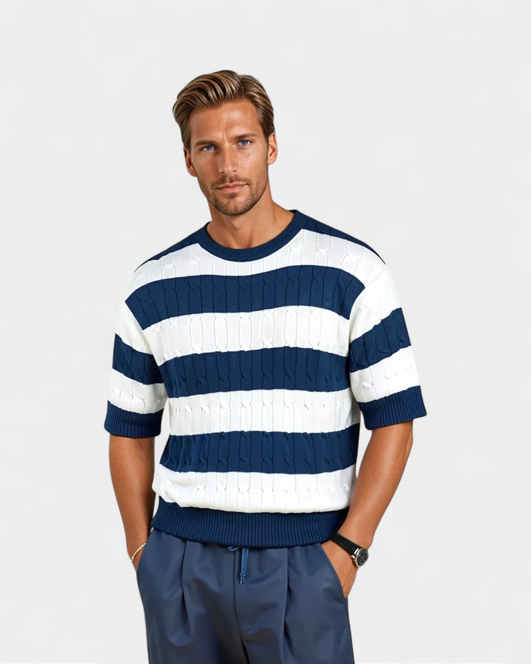 Cable Knit Crewneck T-Shirt