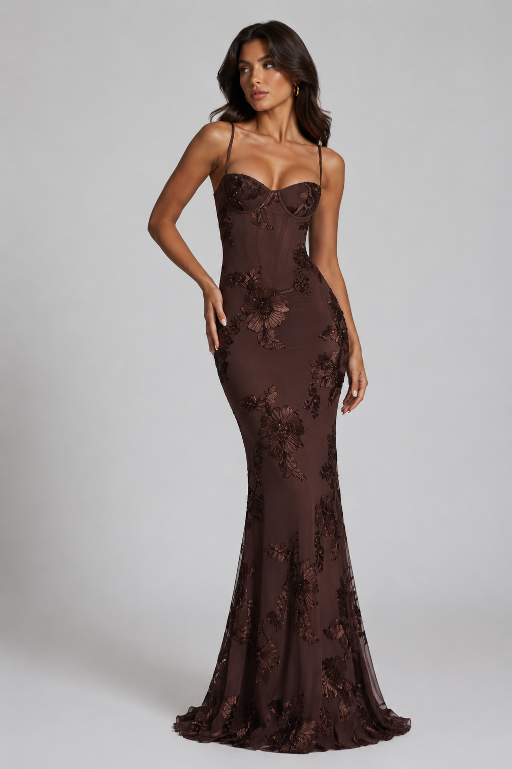 Women’s Floral Corset Maxi Dress - Sculpted Silhouette