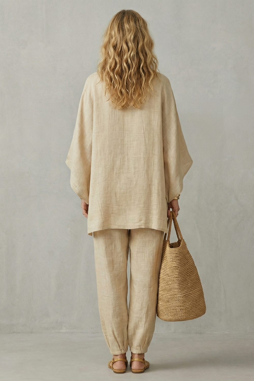 Light Khaki colorway of the jogger pants two-piece set, full-length view