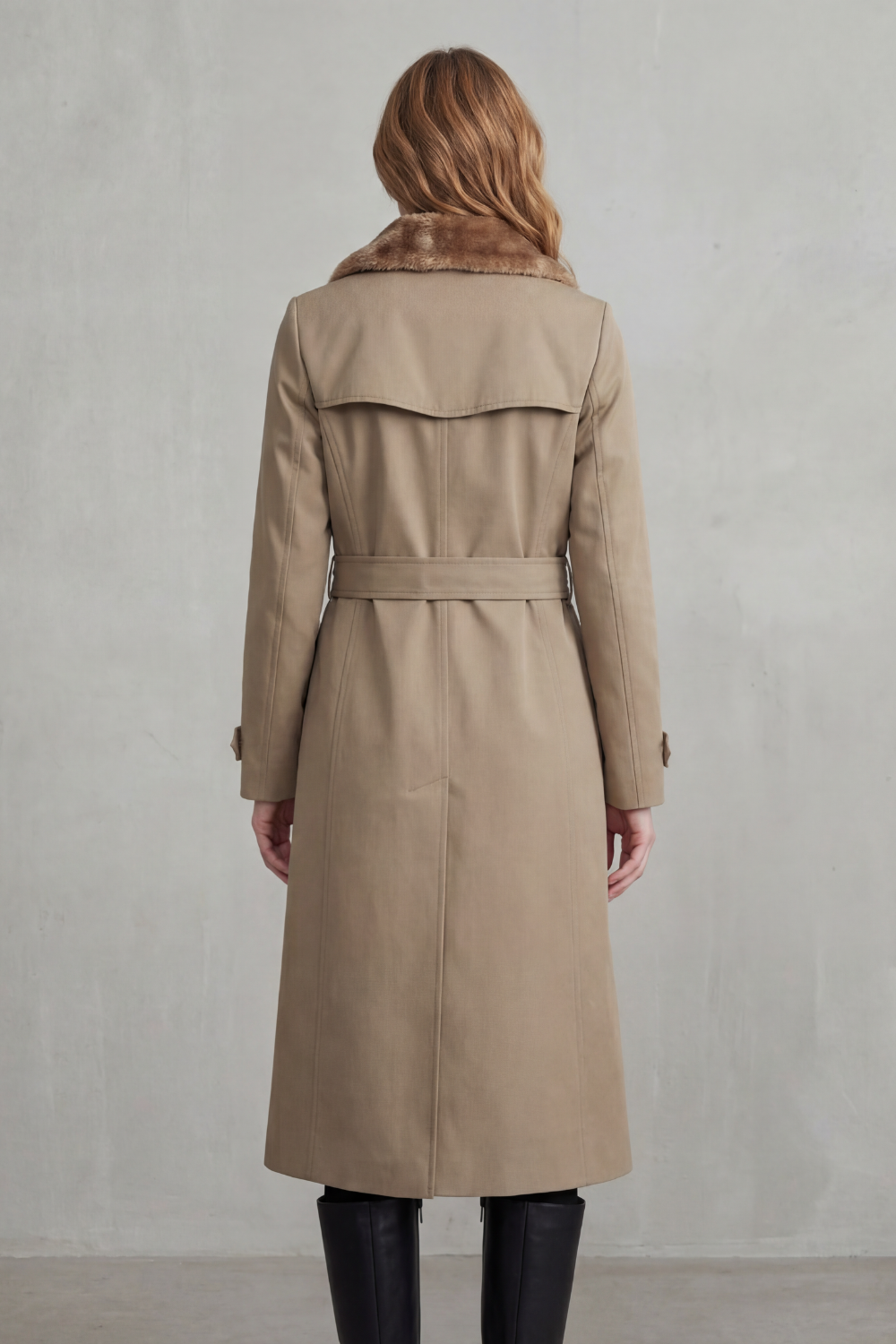 Women's Double-Breasted Winter Coat with Faux Fur Lining - Carletta