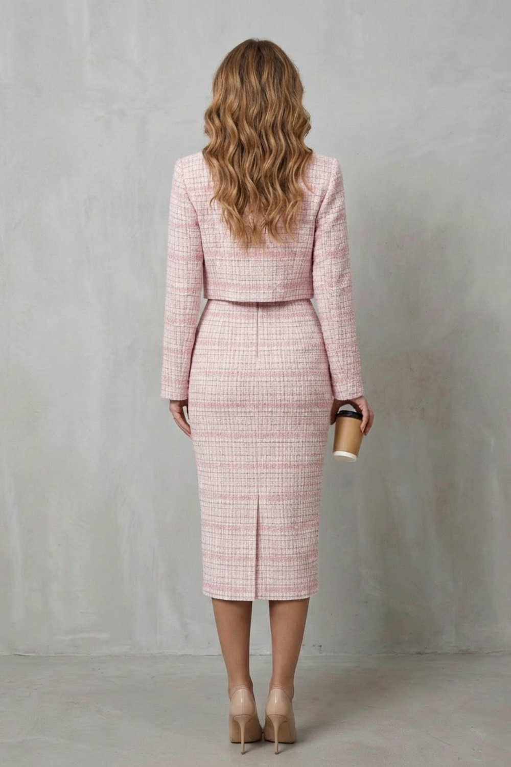 Detail close-up of the square neckline and front button placket