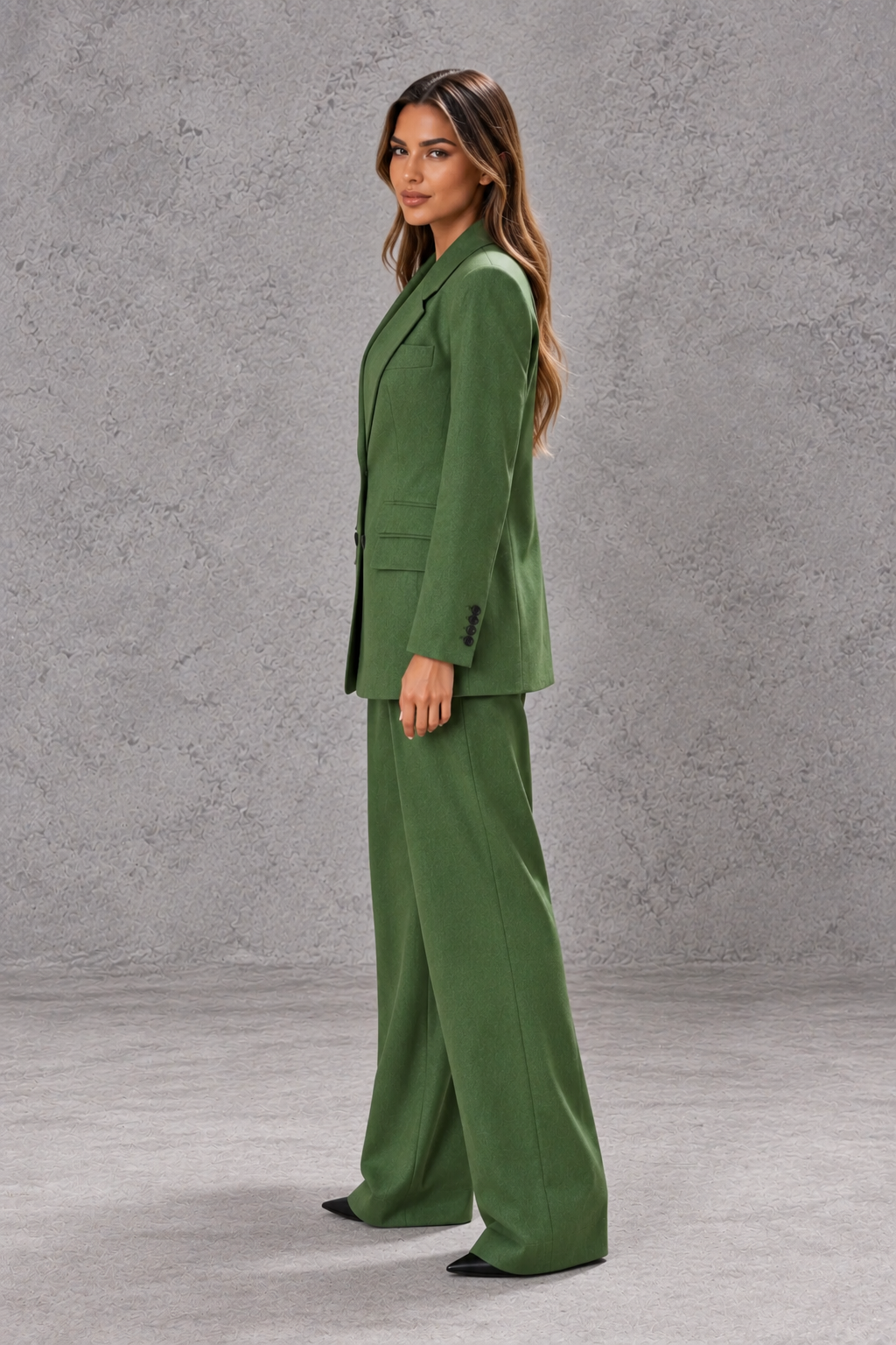 Women's Tailored Blazer and Wide-Leg Pants Suit Set for Work - Brenda