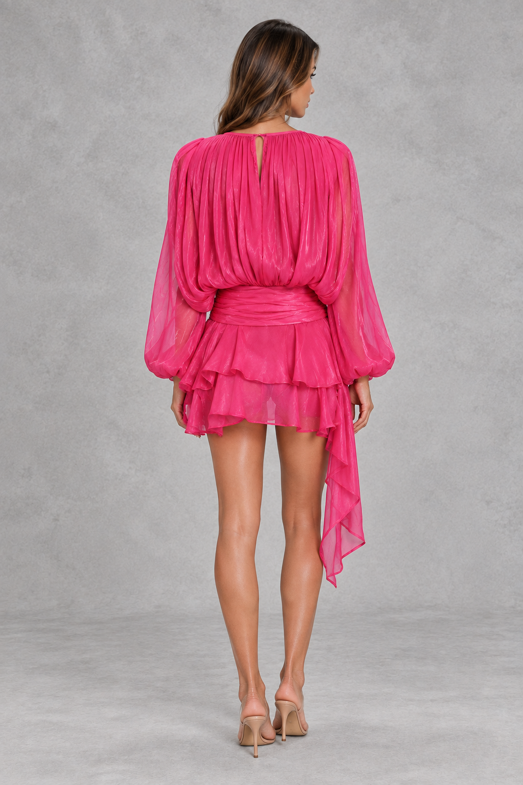 Women's Cut-Out Flounce Long Sleeve Mini Party Dress - Holiday & Night Out