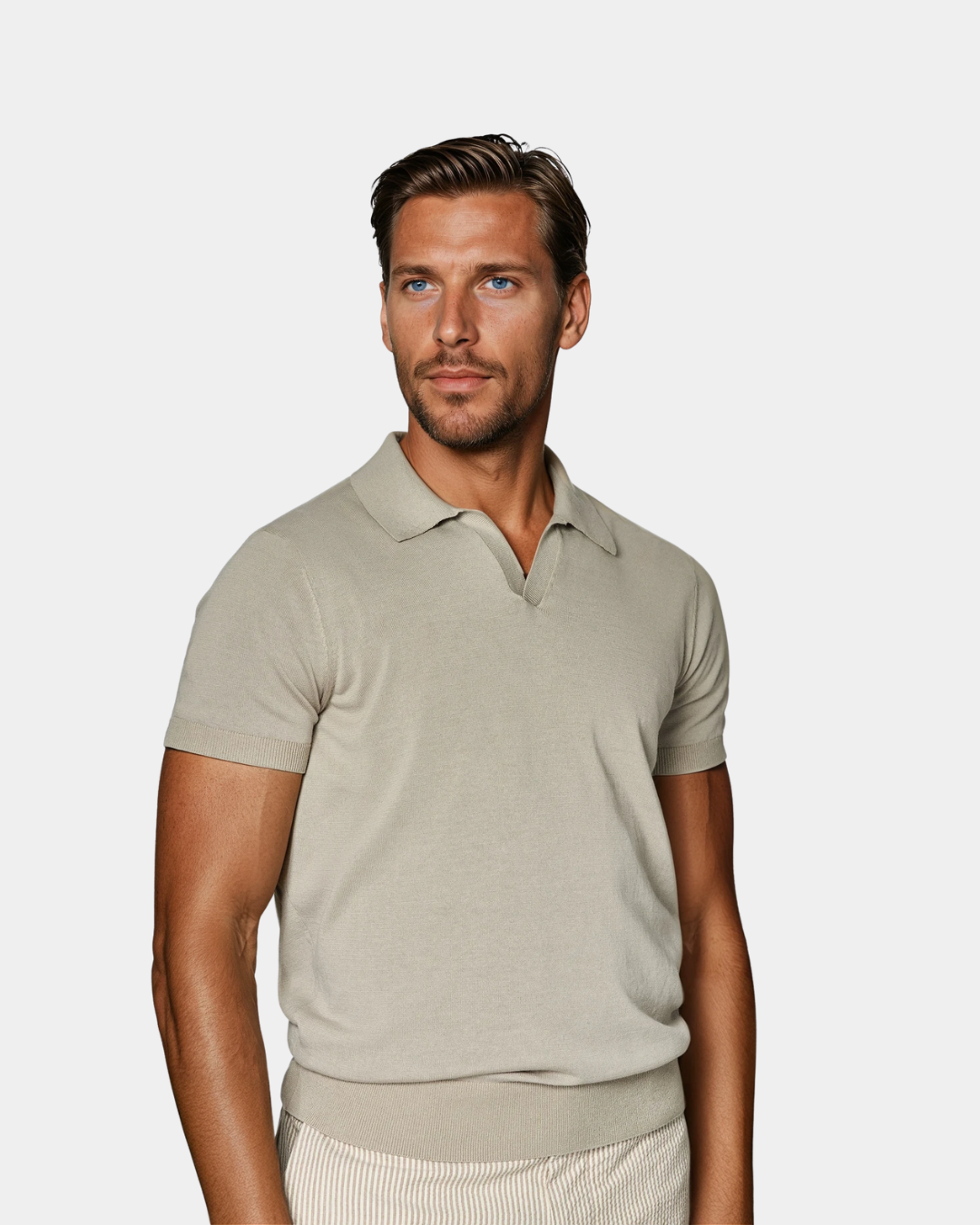 Taupe Polo Shirt Without Buttons