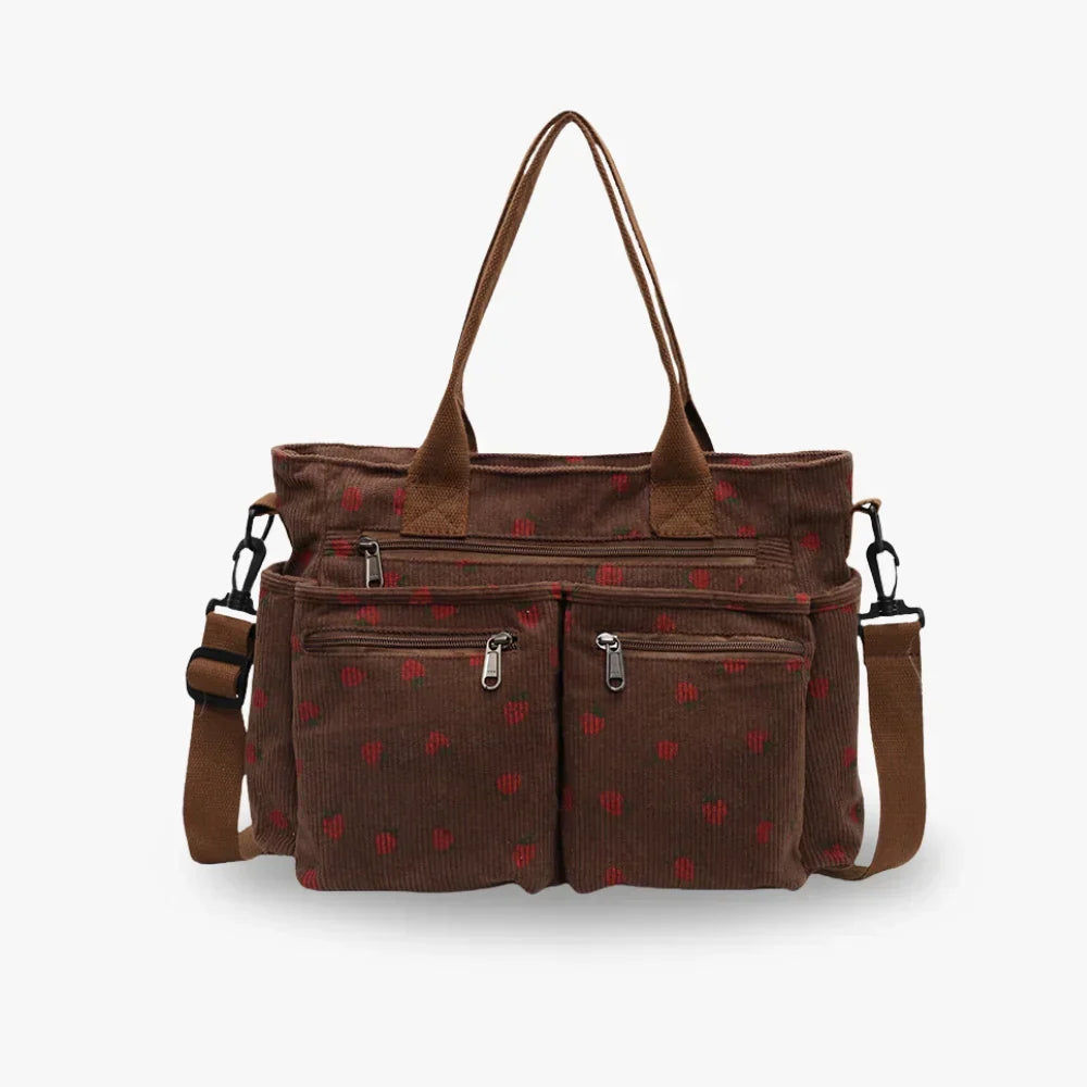Women's Strawberry Print Canvas Tote Bag with Adjustable Shoulder Strap | Rosie