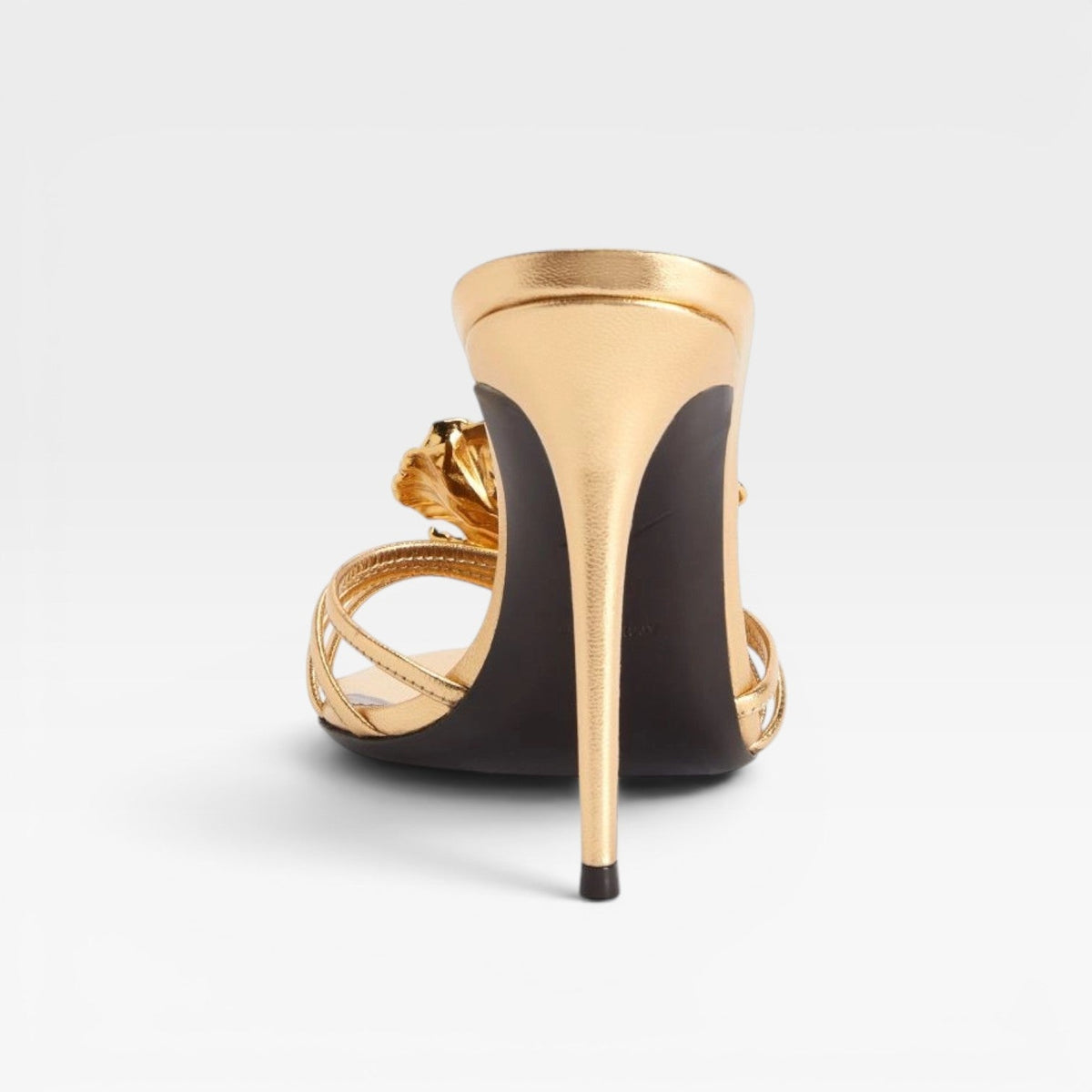 Women's Gold Flower Sculpted Stiletto Mules – Evening Heels | Elvington