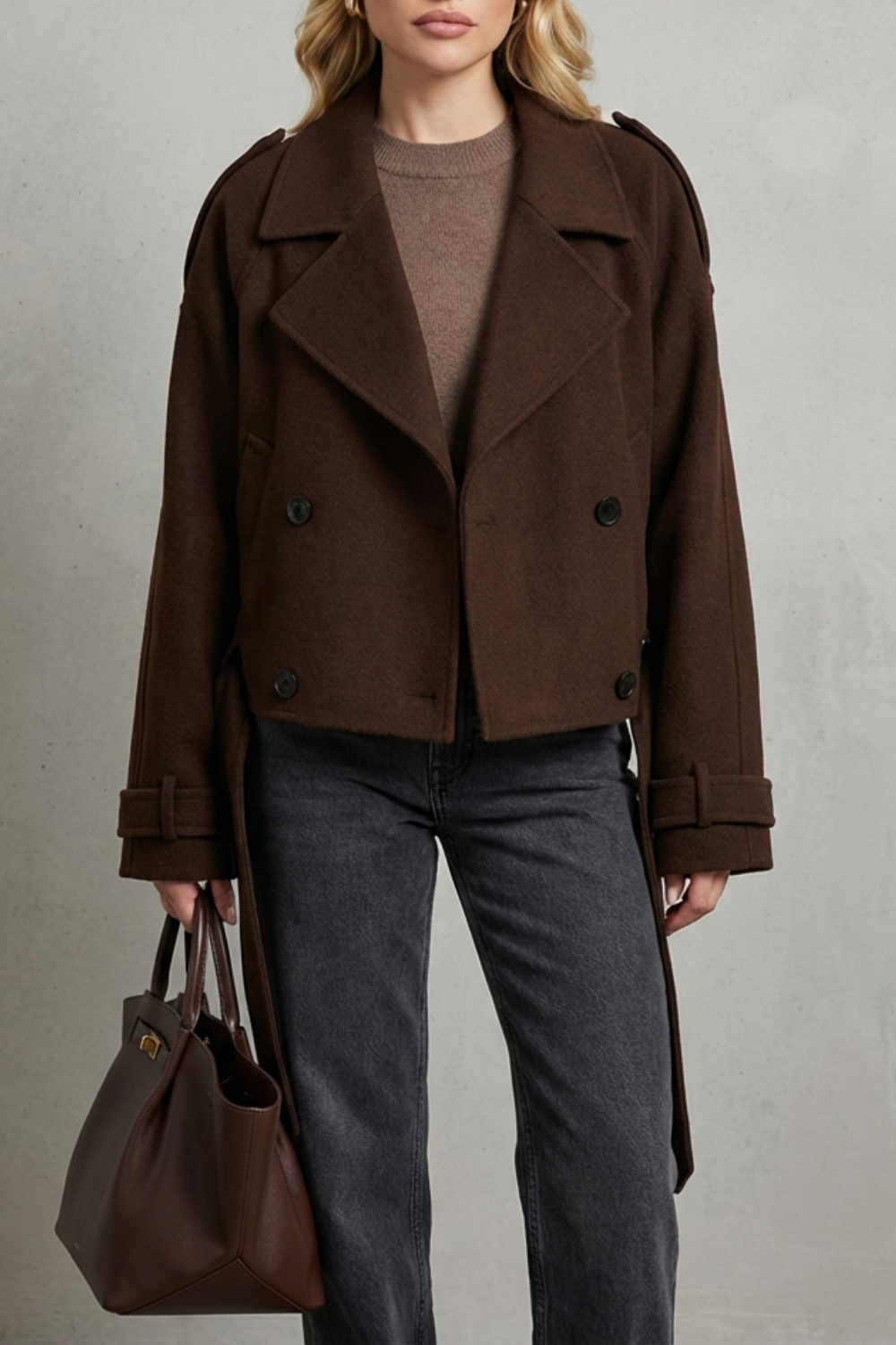 Women's Cropped Double-Breasted French Wool Jacket - Urban Chic Coat - Élise
