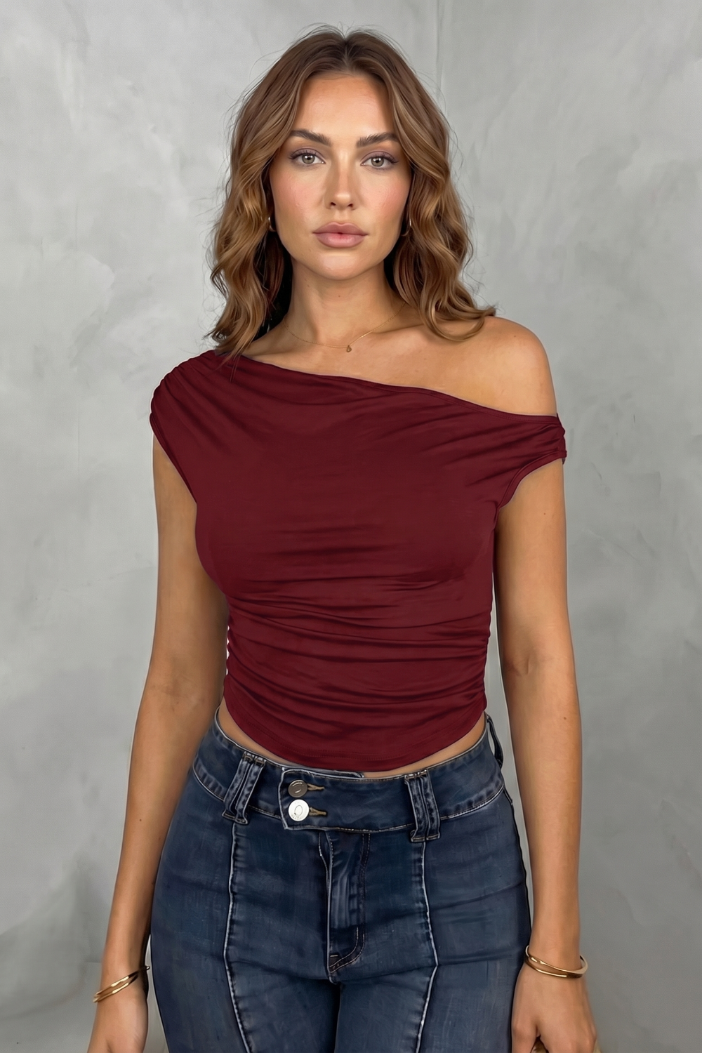 Women's Ruched One-Shoulder Top - Sanvienne