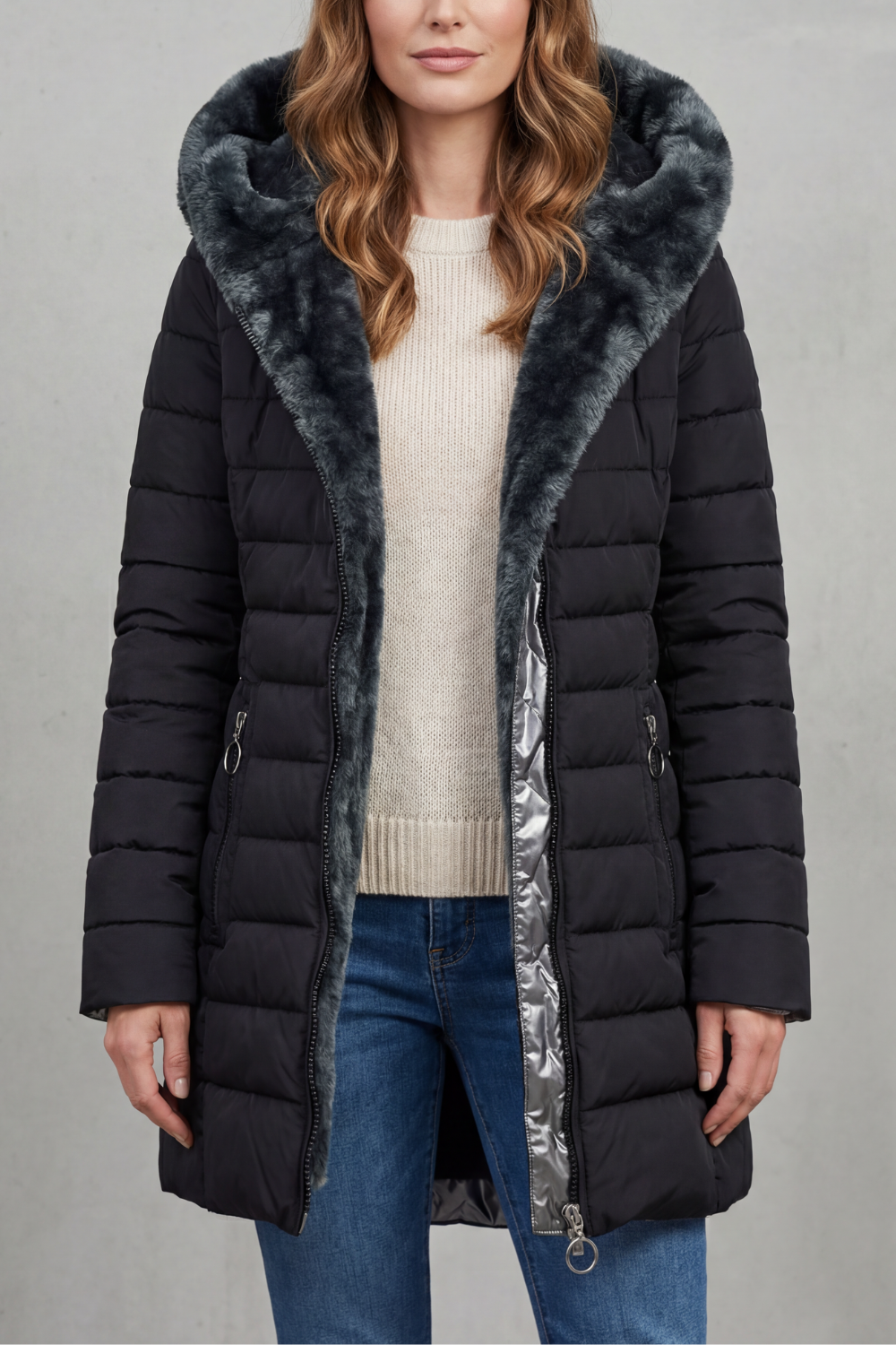 Women's Winter Parka Coat with Faux Fur Lining - Elowen