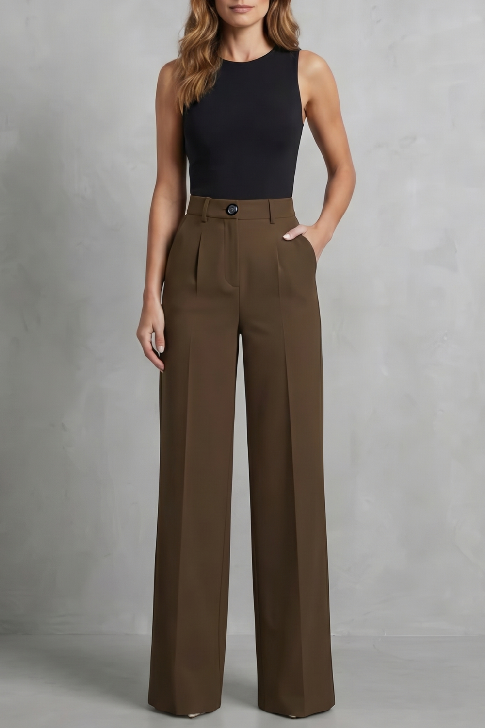 Women's High Rise Pleated Wide Leg Pants - Novélie