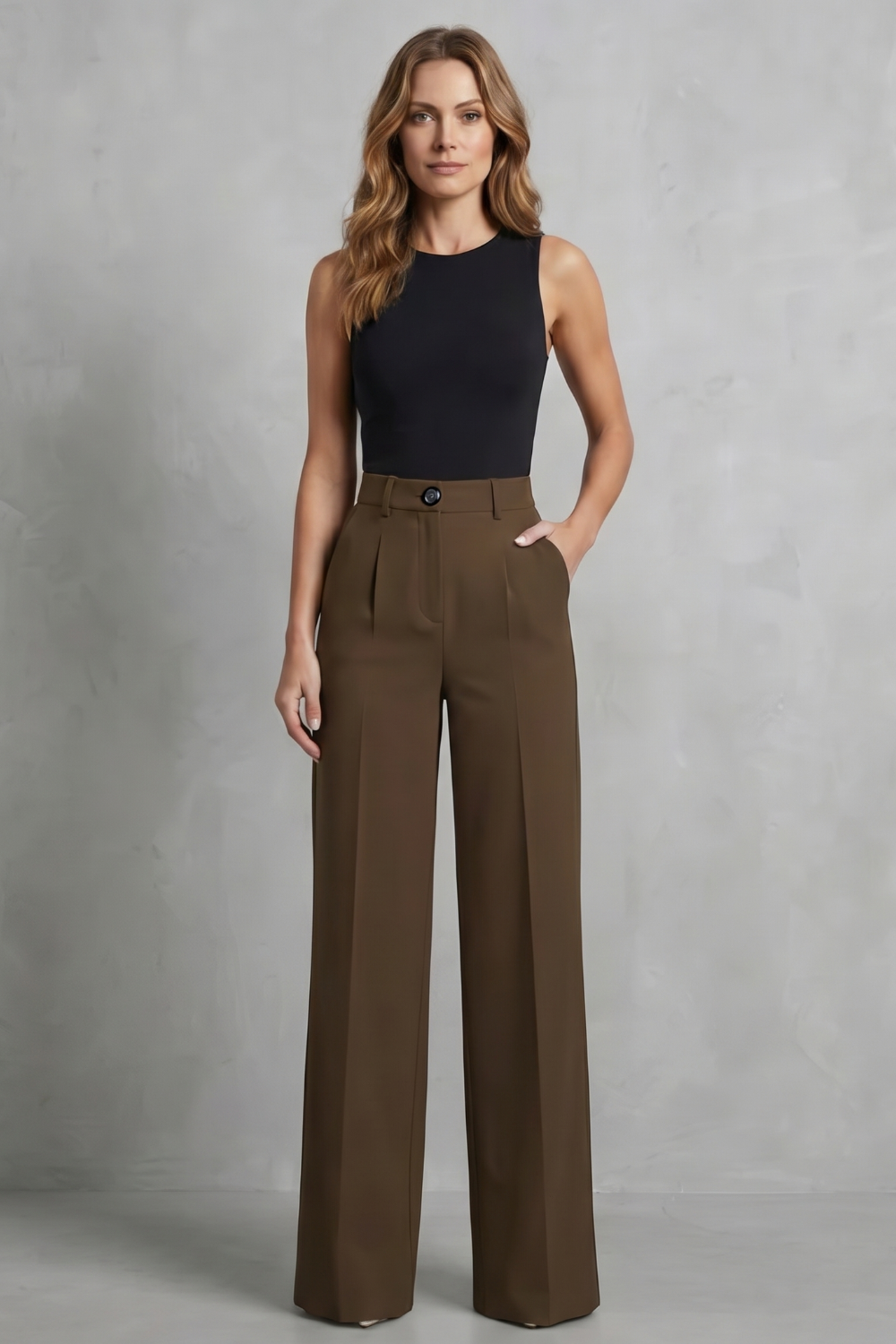 Women's High Rise Pleated Wide Leg Pants - Novélie