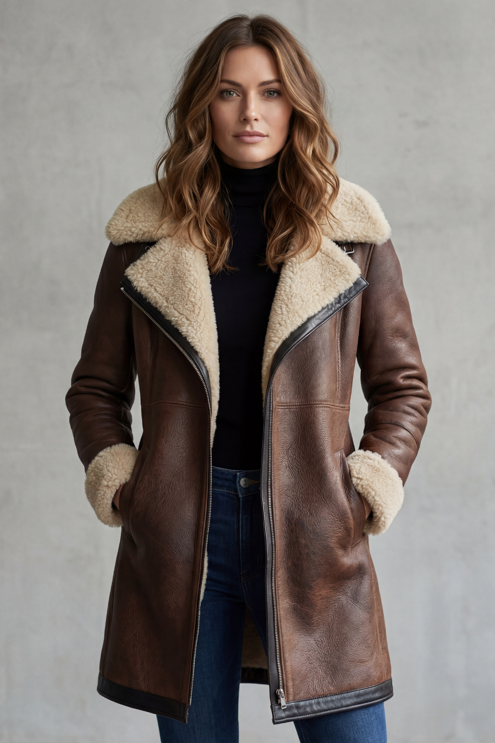 Women's Luxurious Shearling-Lined Leather Coat - Everlyn