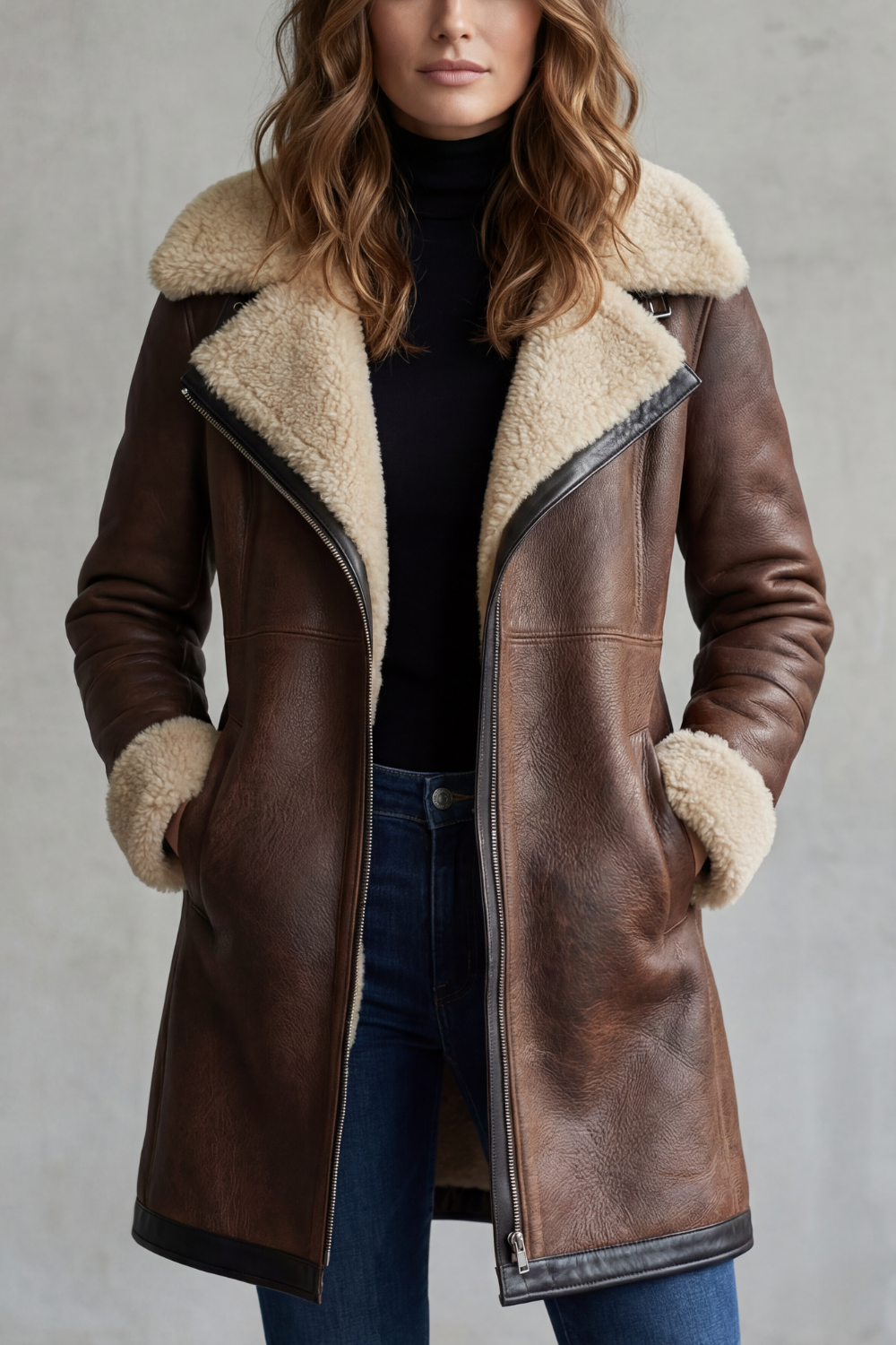 Women's Luxurious Shearling-Lined Leather Coat - Everlyn