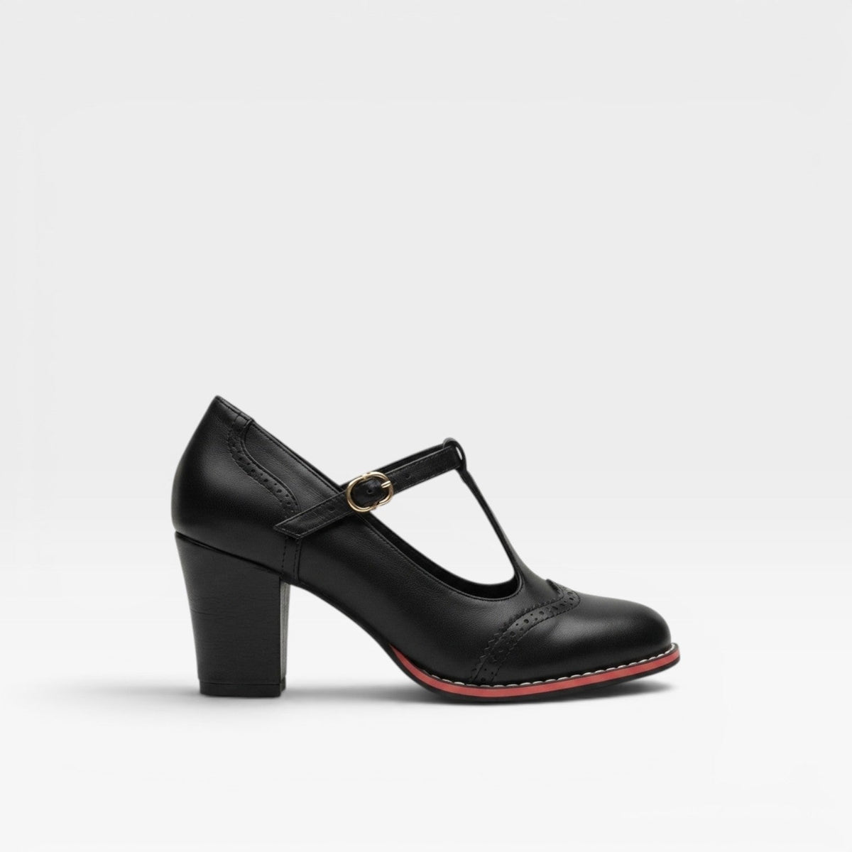 Women's T-Bar Mary Jane Block Heels – Vintage Brogue Pumps | Framley