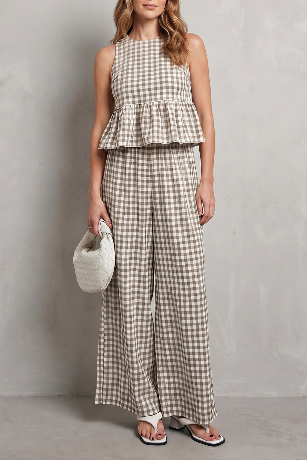 Light Blue colorway, full-length view of the gingham two-piece set