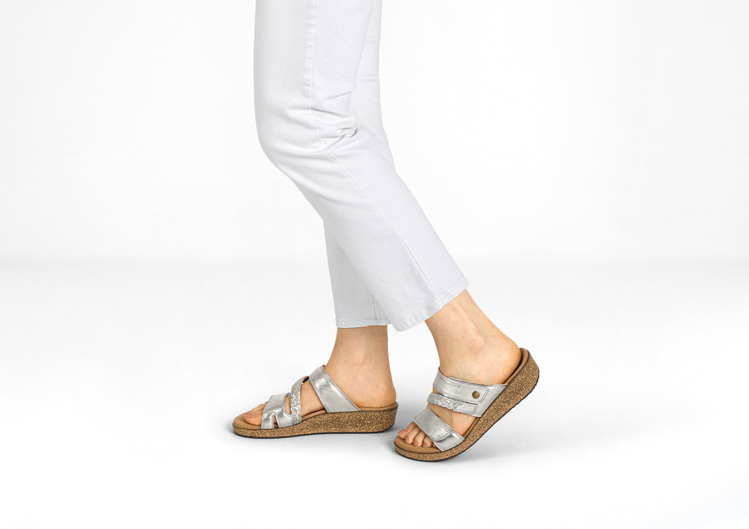 Women's Elegant Platinum Leather Wedge Sandals - Carrie
