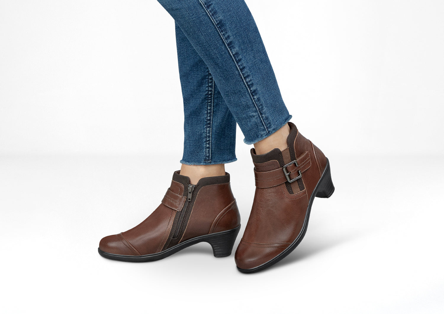 Women's Leather Ankle Boots with Zipper - Emma