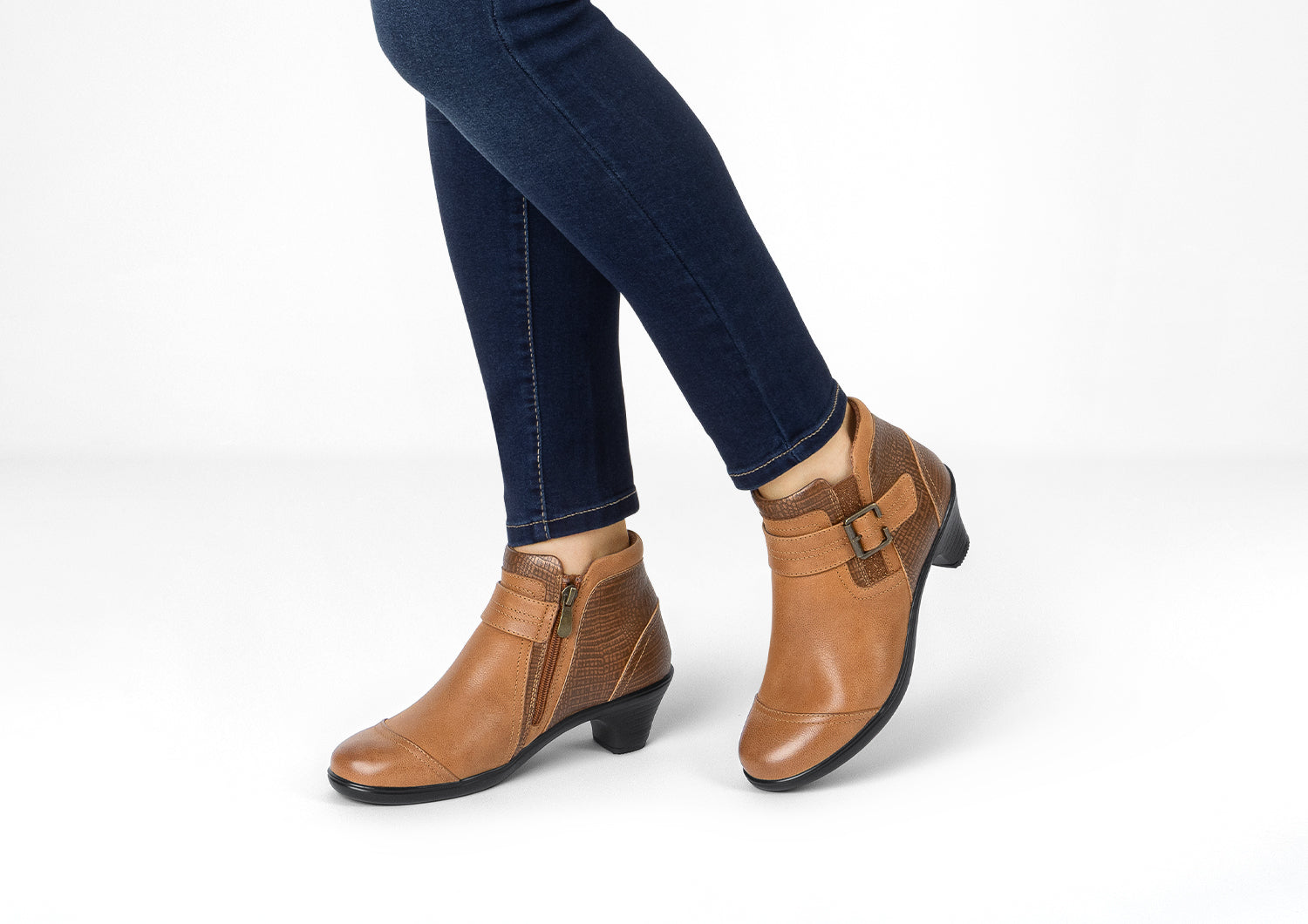 Women's Leather Ankle Boots with Zipper - Emma