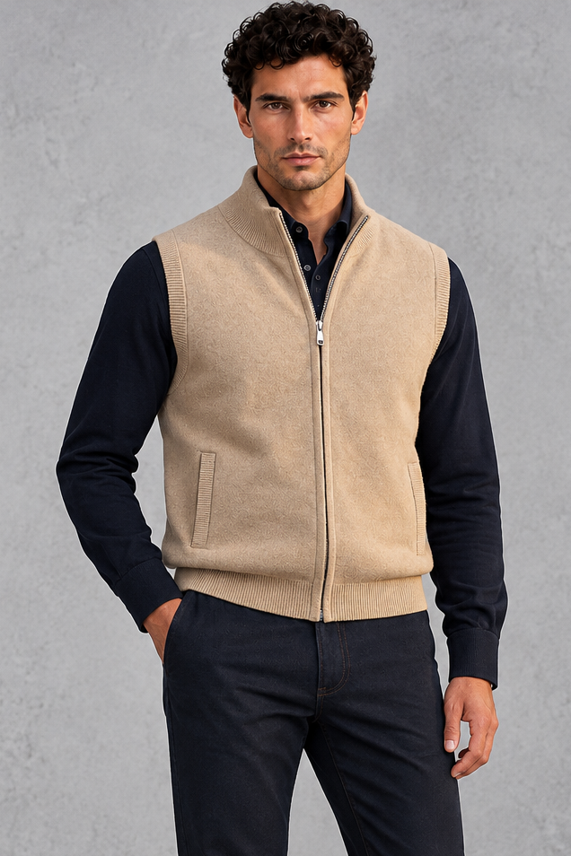 Men's Knitted Zip-Up Sweater Vest – Caramel