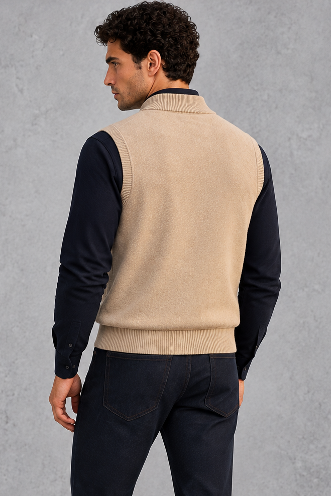 Men's Knitted Zip-Up Sweater Vest – Caramel