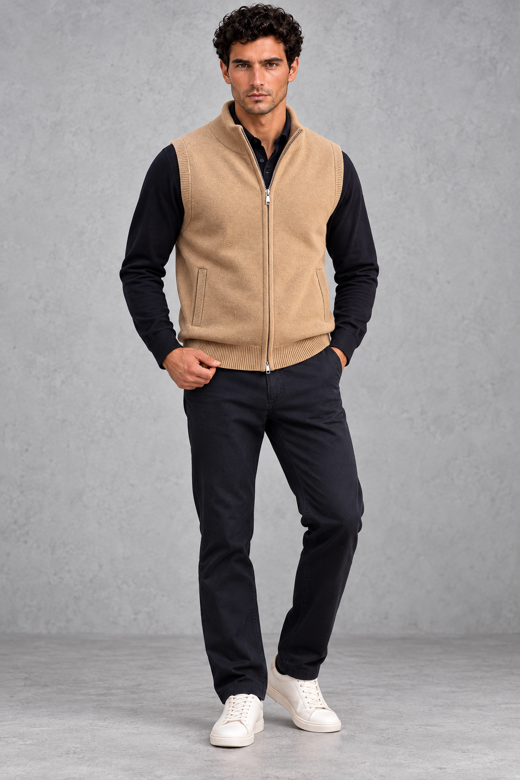 Men's Knitted Zip-Up Sweater Vest – Caramel