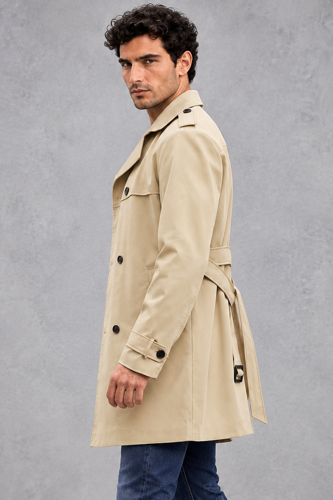 Men's Double-Breasted Trench Coat – Beige