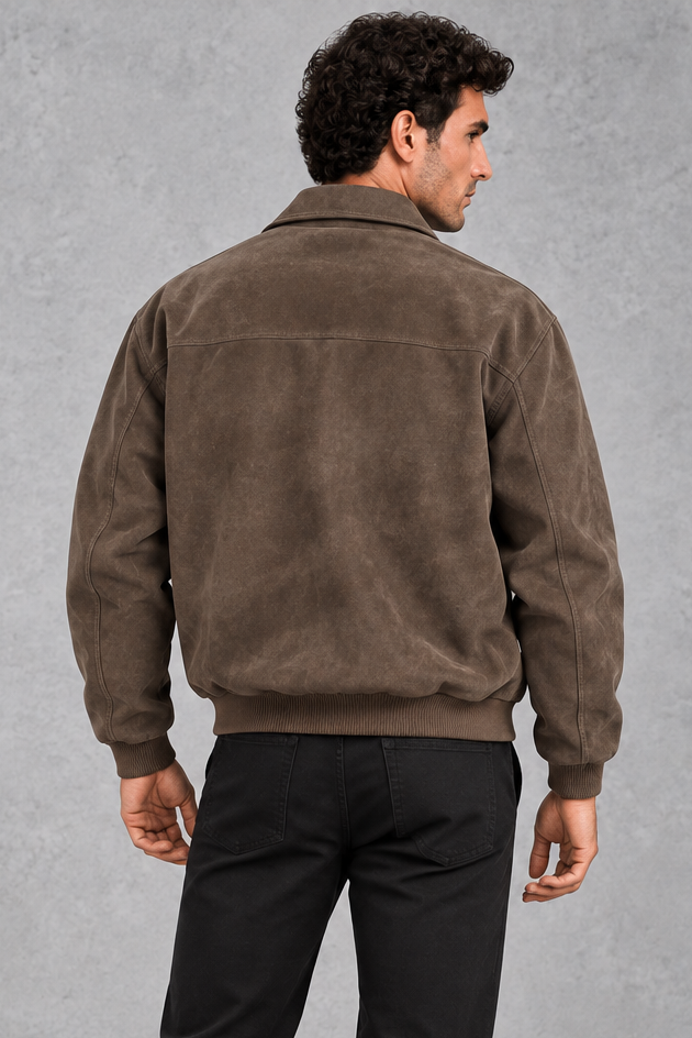 Men's Suede-Look Collared Jacket – Brown