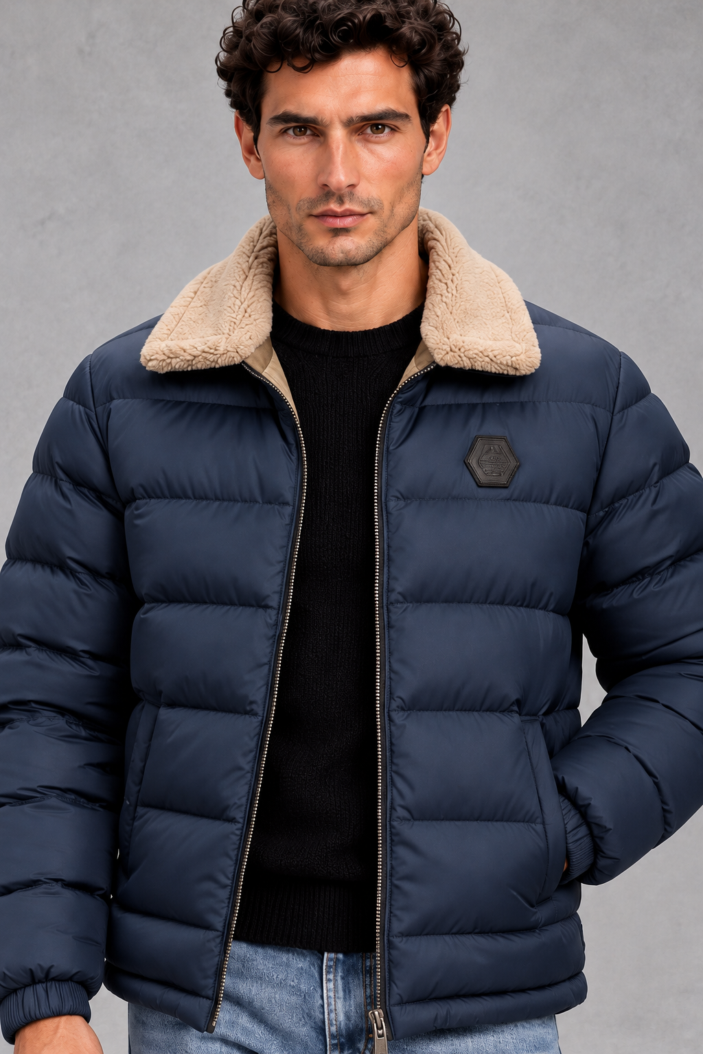 Men's Lightweight Puffer Jacket – Navy Blue