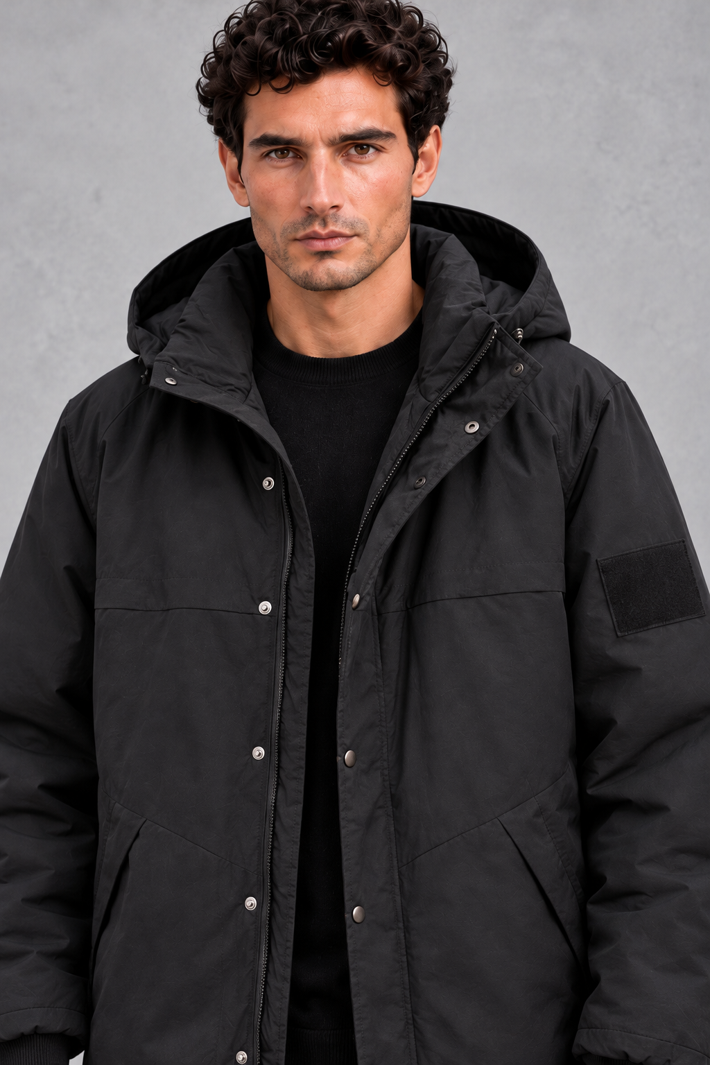 Men's Longline Hooded Parka – Black