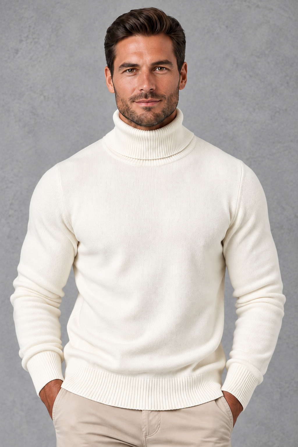 Men's Fine-Knit Turtleneck Sweater – White