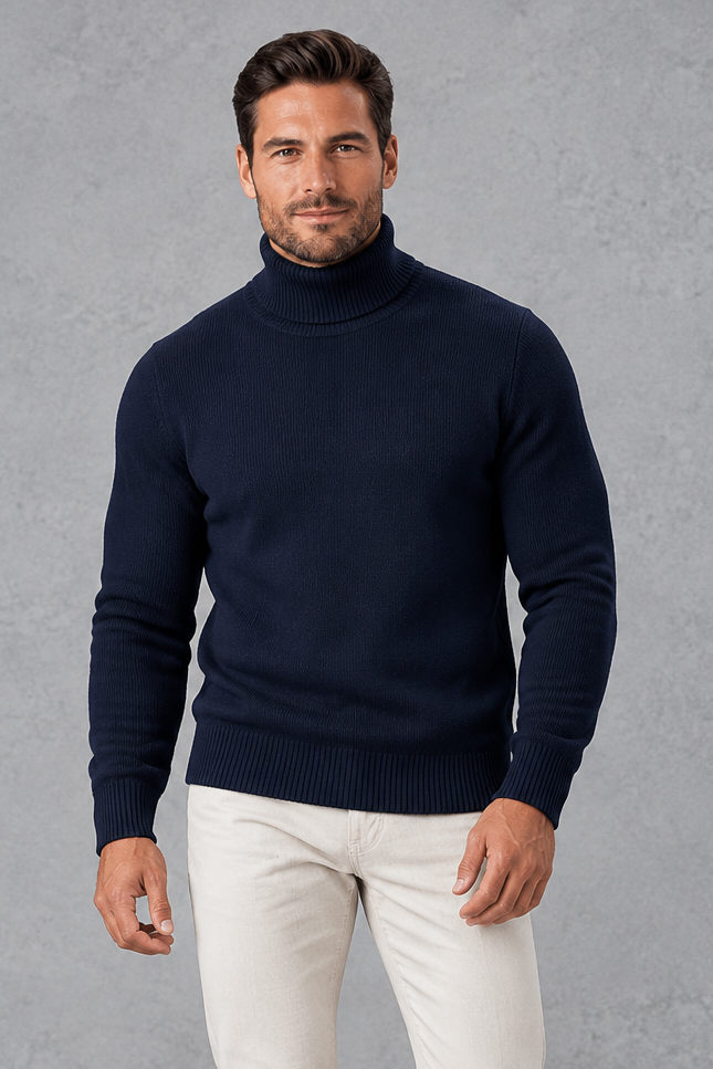 Men's Fine-Knit Turtleneck Sweater – Navy