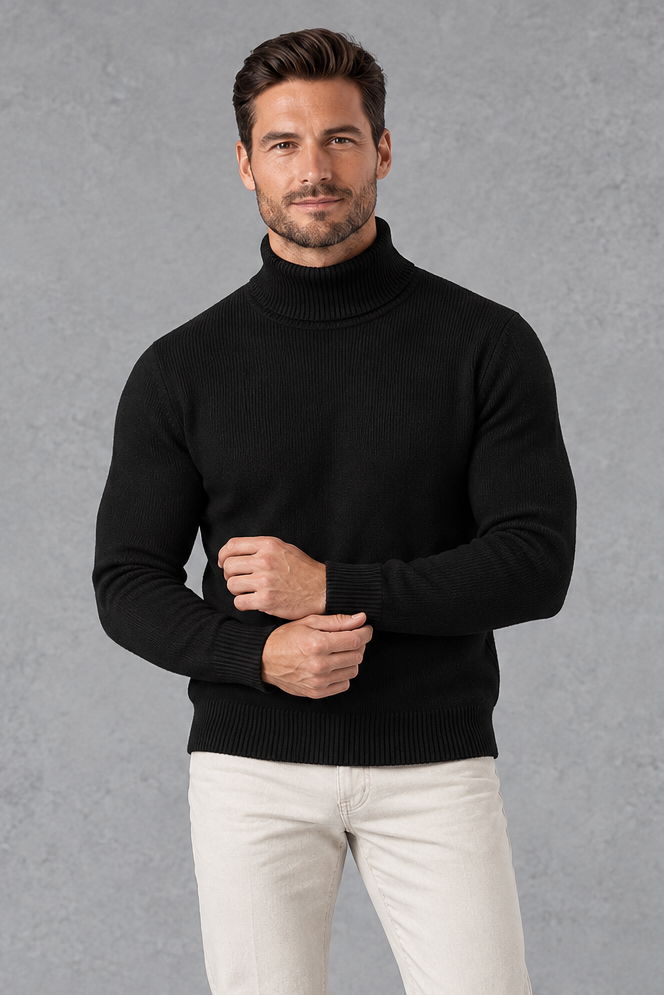Men's Fine-Knit Turtleneck Sweater – Black