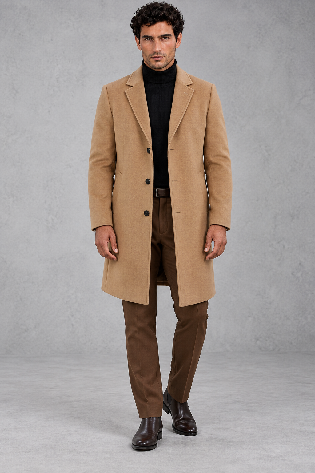 Men's Slim-Fit Tailored Overcoat – Camel