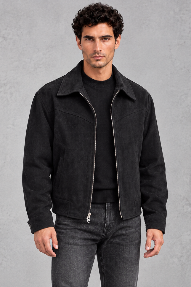 Men's Suede-Look Western Jacket – Black
