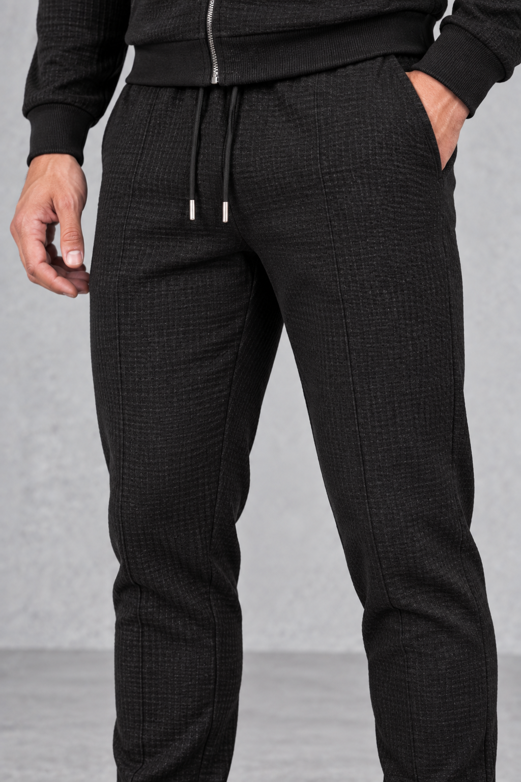 Tapered drawstring joggers with elastic waistband