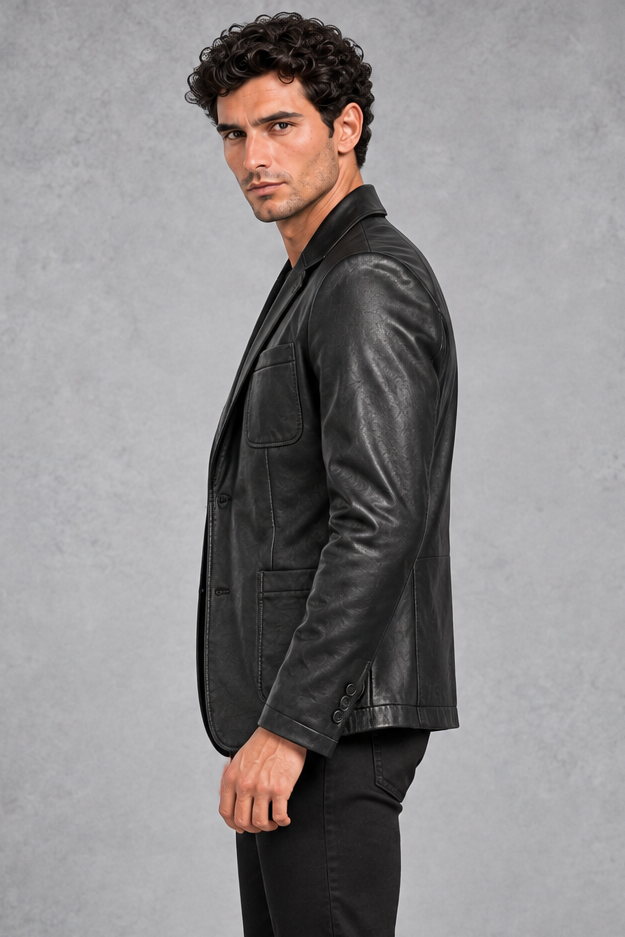 Men's Faux Leather Blazer – Black