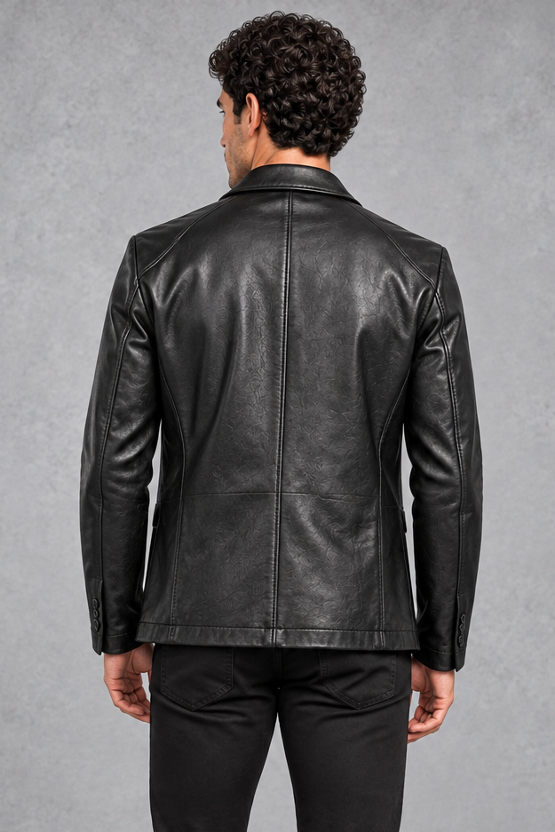 Men's Faux Leather Blazer – Black