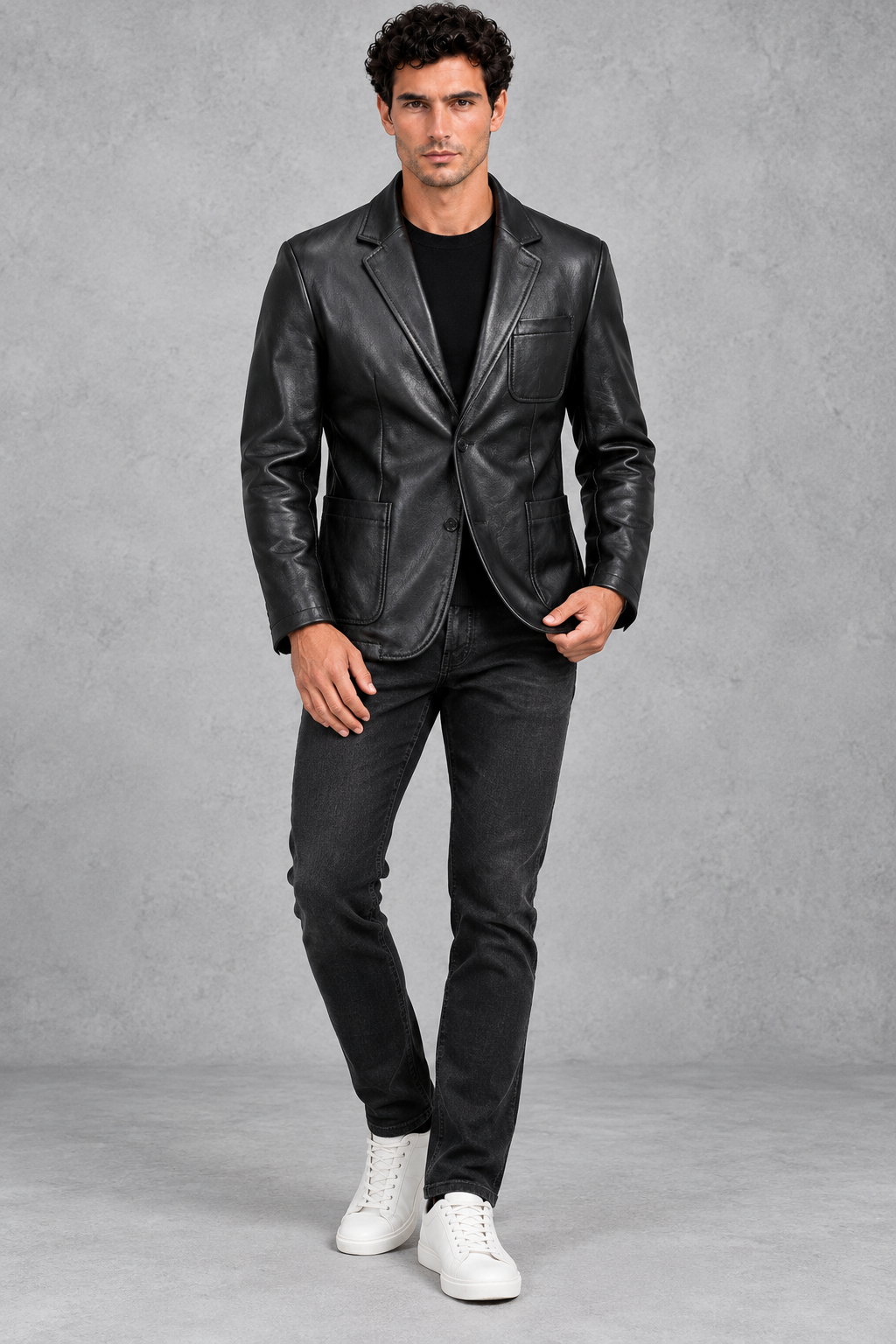 Men's Faux Leather Blazer – Black