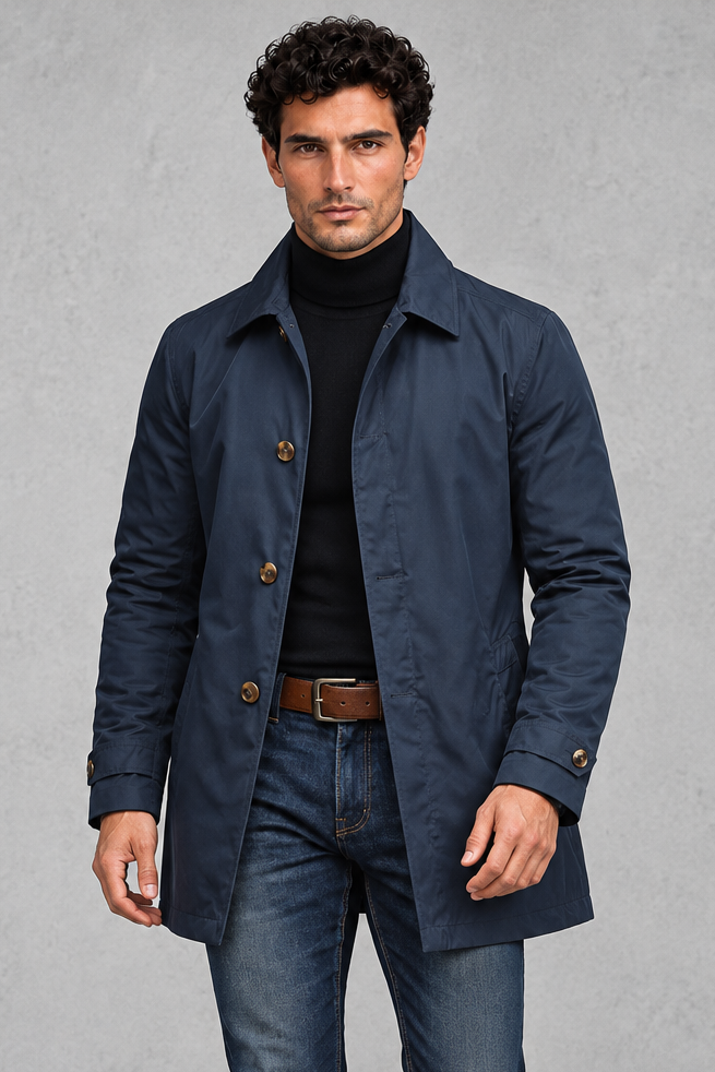 Men's Weather-Resistant Overcoat – Navy Blue