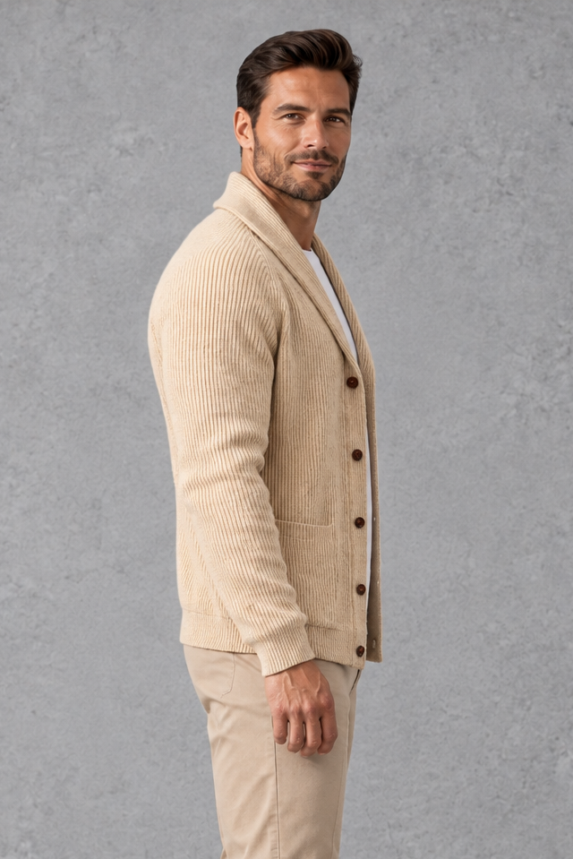 Men's Shawl Collar Cardigan – Cream