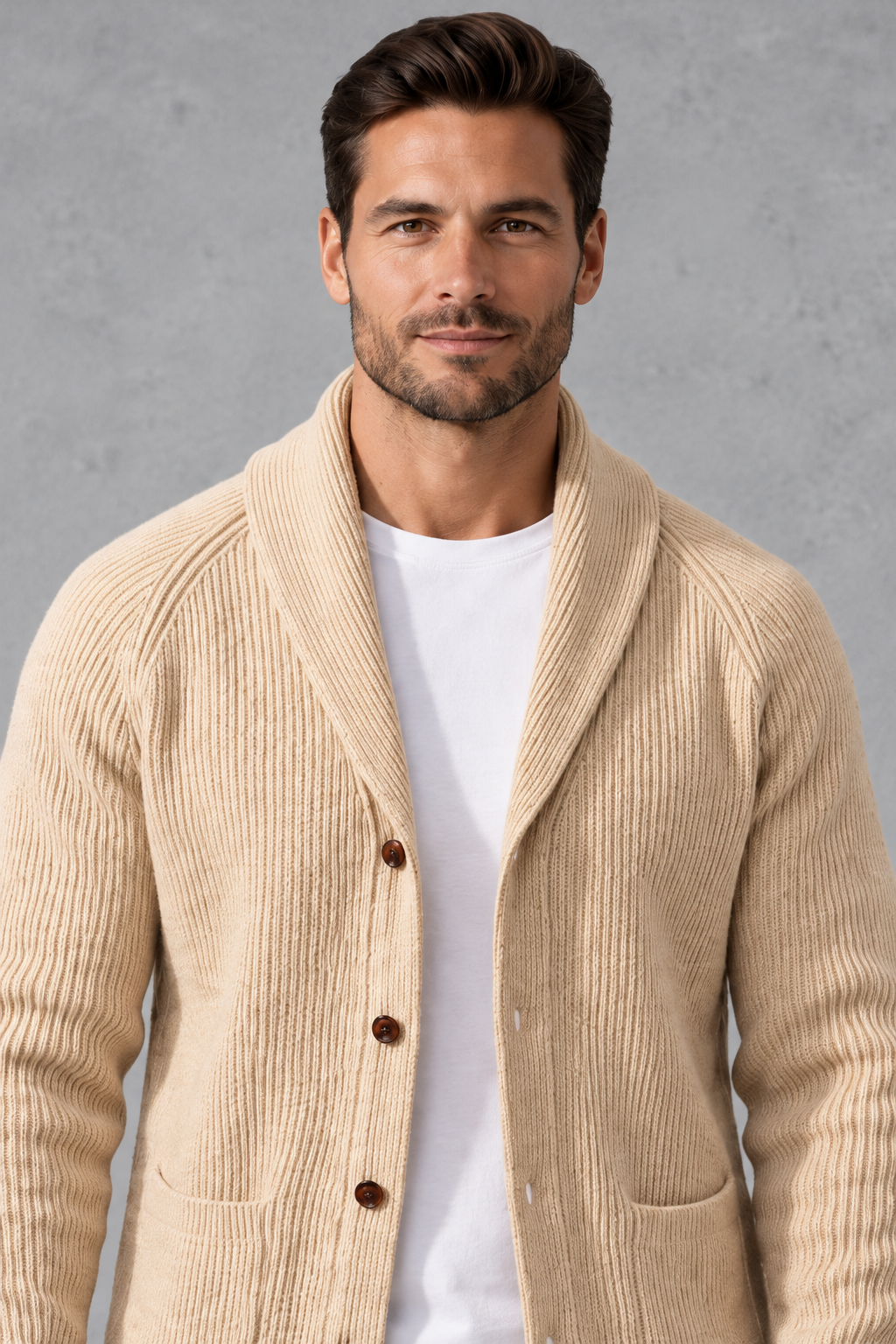 Men's Shawl Collar Cardigan – Cream
