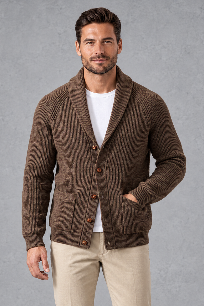 Men's Shawl Collar Cardigan – Brown