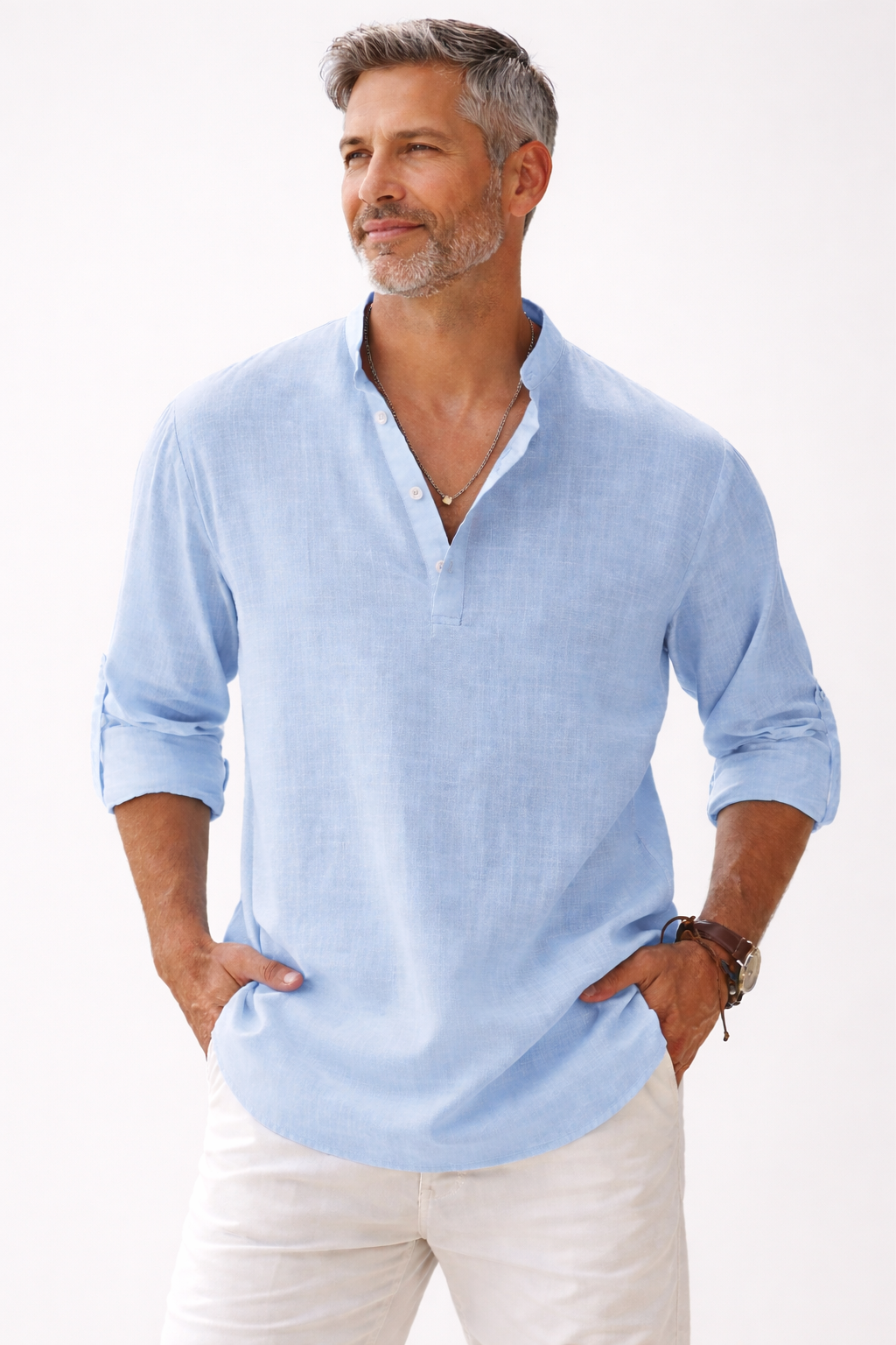 Men’s Linen Short Sleeve Button-Up Shirt - Klyne Studios