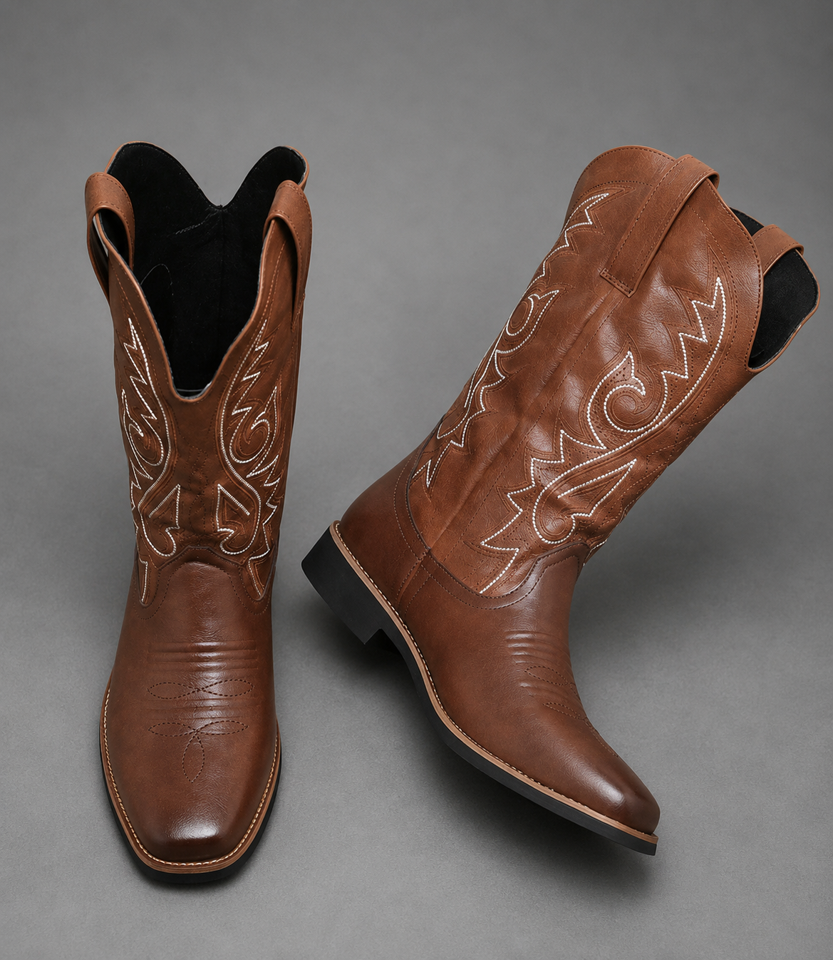 Men’s Western high-top pull-on boots with a microfiber leather-style upper, Chelsea-inspired silhouette and textured grip outsole.