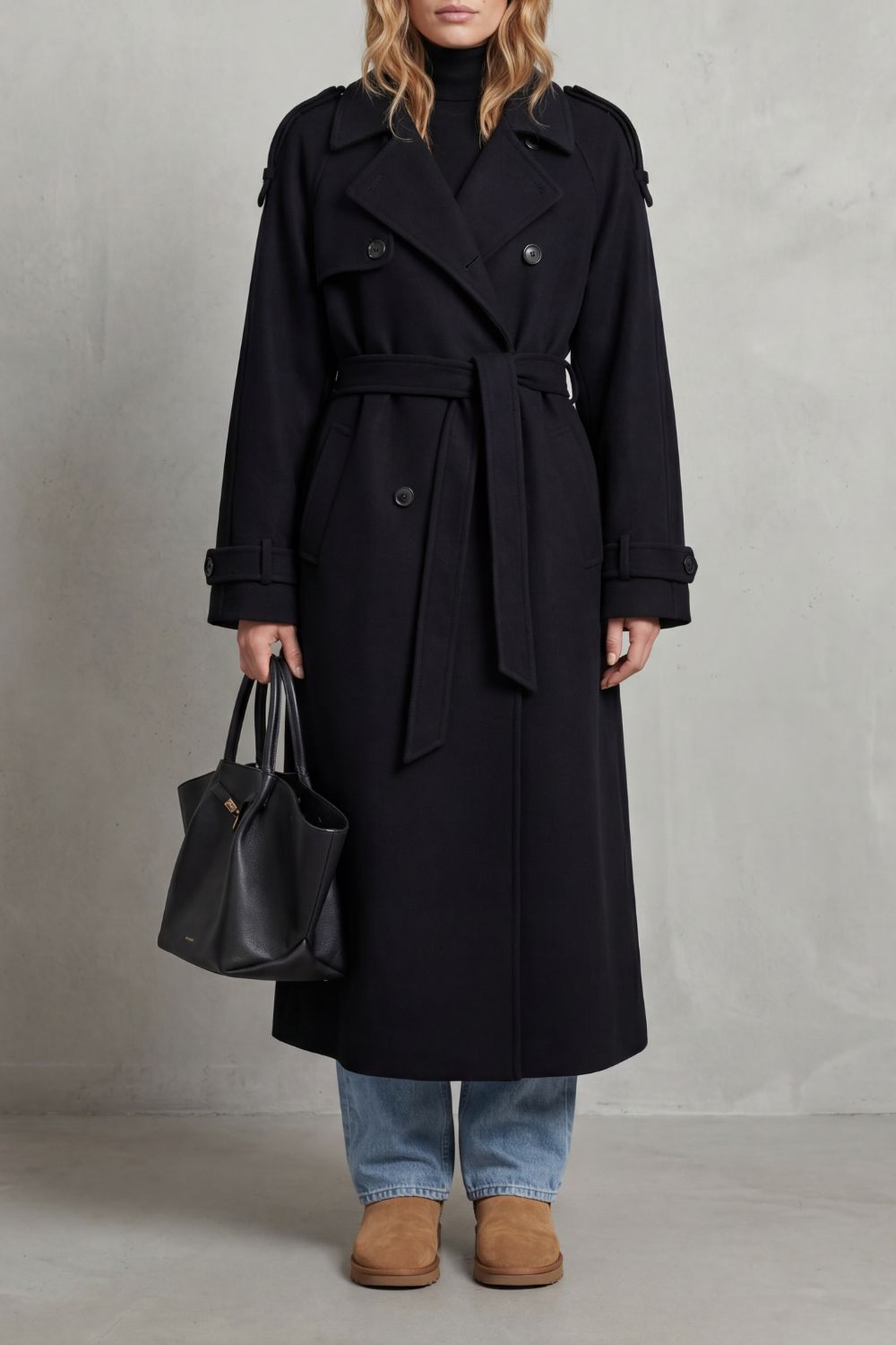 Women's Oversized Wool Trench Coat - Noirvaine
