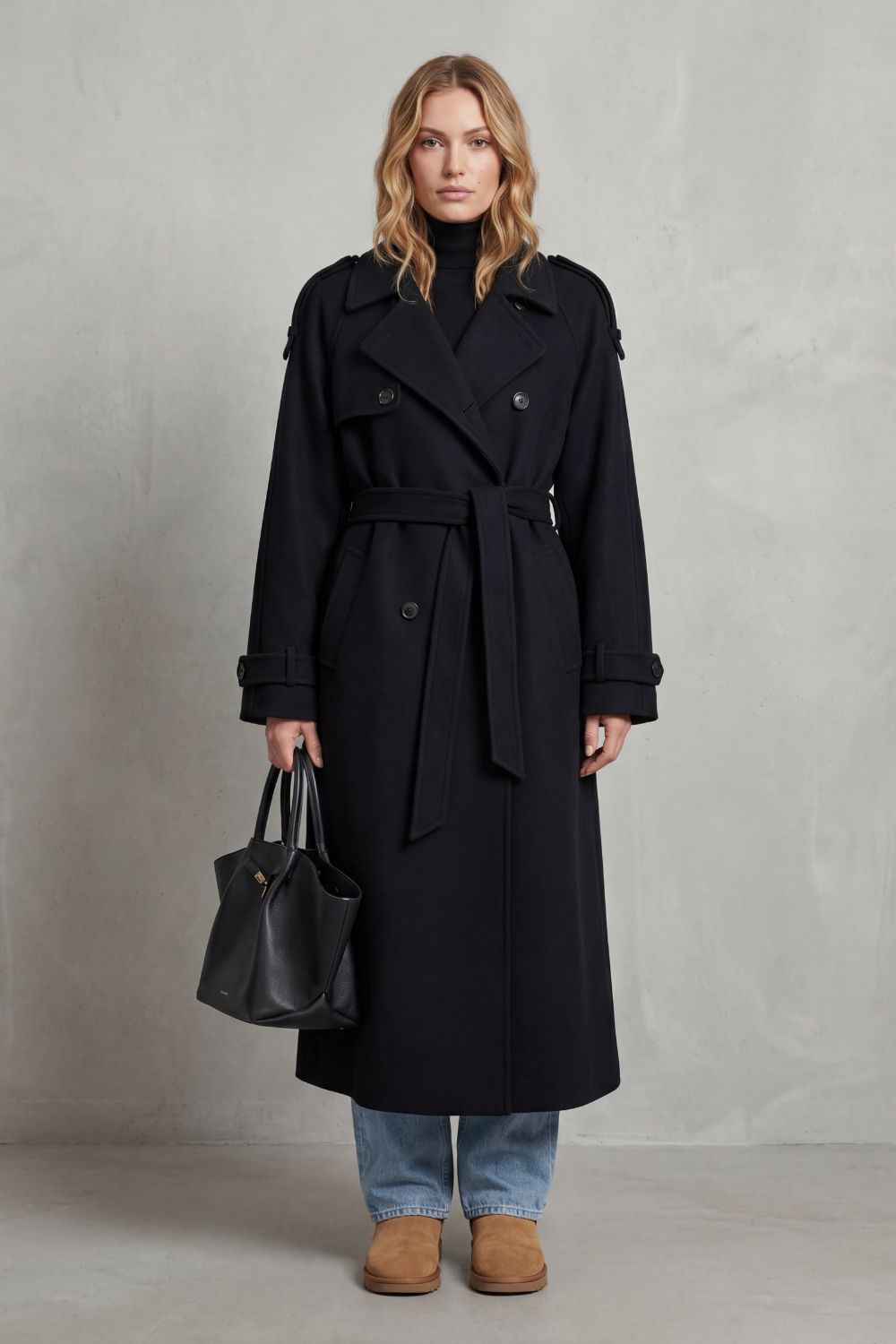 Women's Oversized Wool Trench Coat - Noirvaine