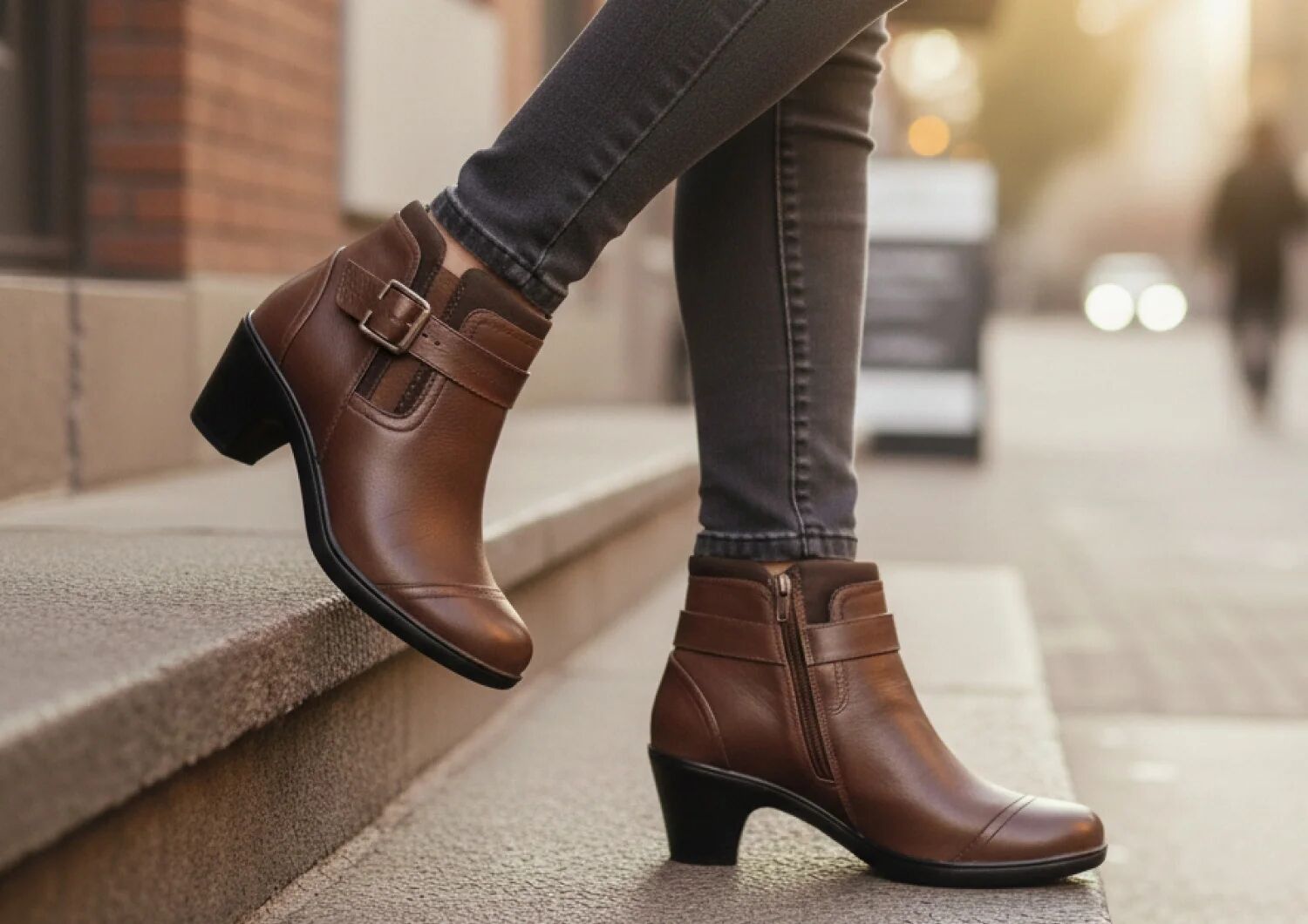 Women's Leather Ankle Boots with Zipper - Emma