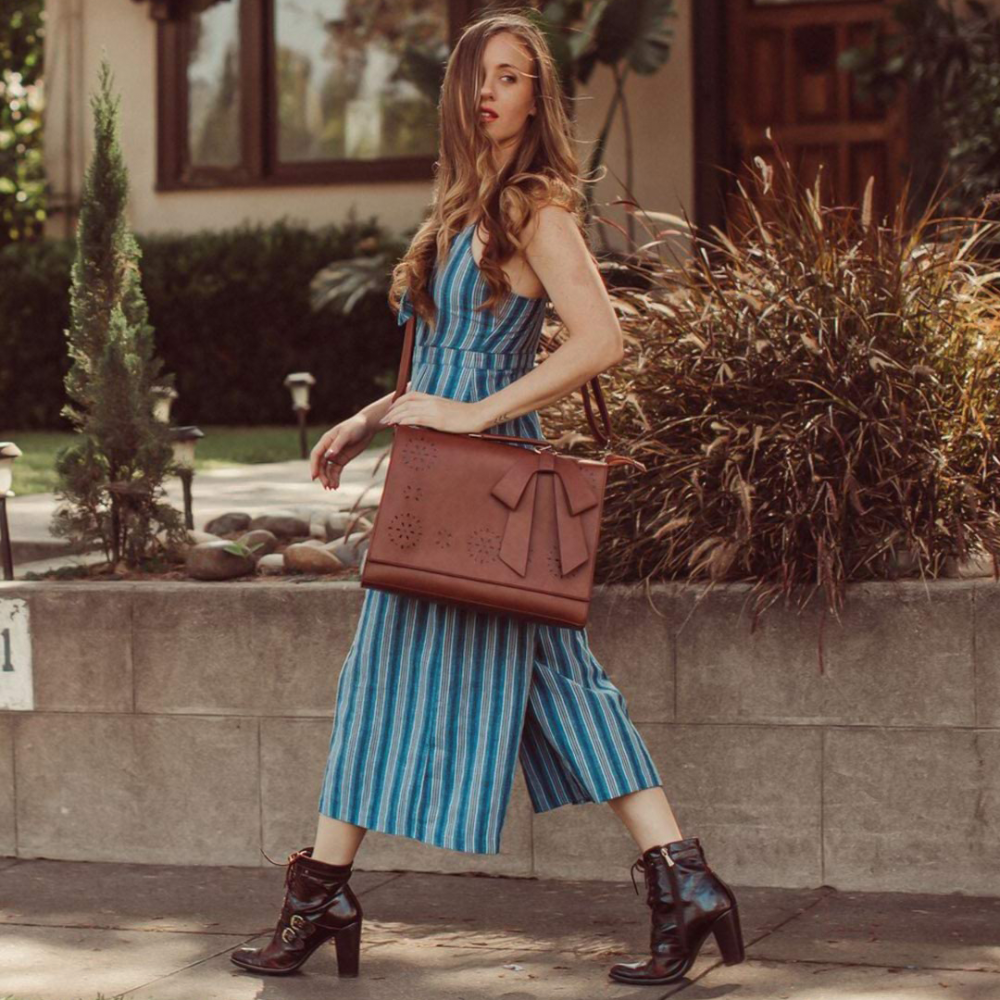 Women's Bow Satchel Handbag with Floral Detail | Bernadette